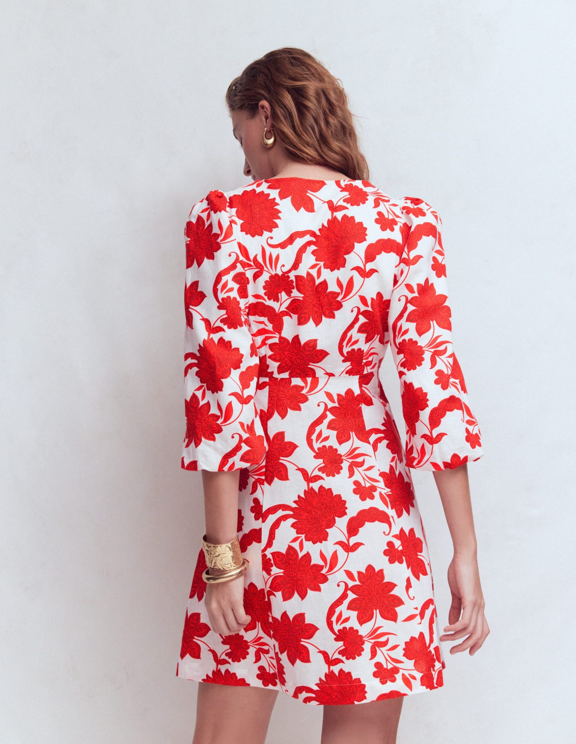 Marla Linen Blend Short Dress-Red Elegant Blossom - Image 3