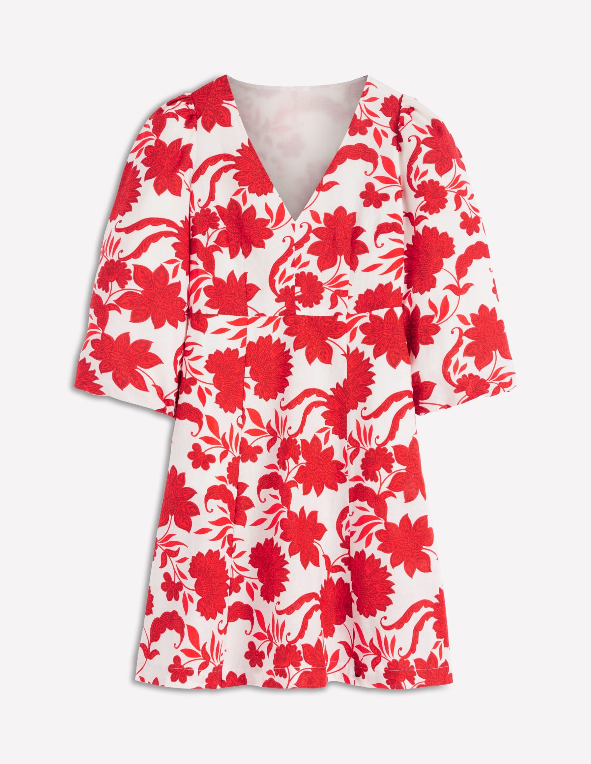 Marla Linen Blend Short Dress-Red Elegant Blossom - Image 7