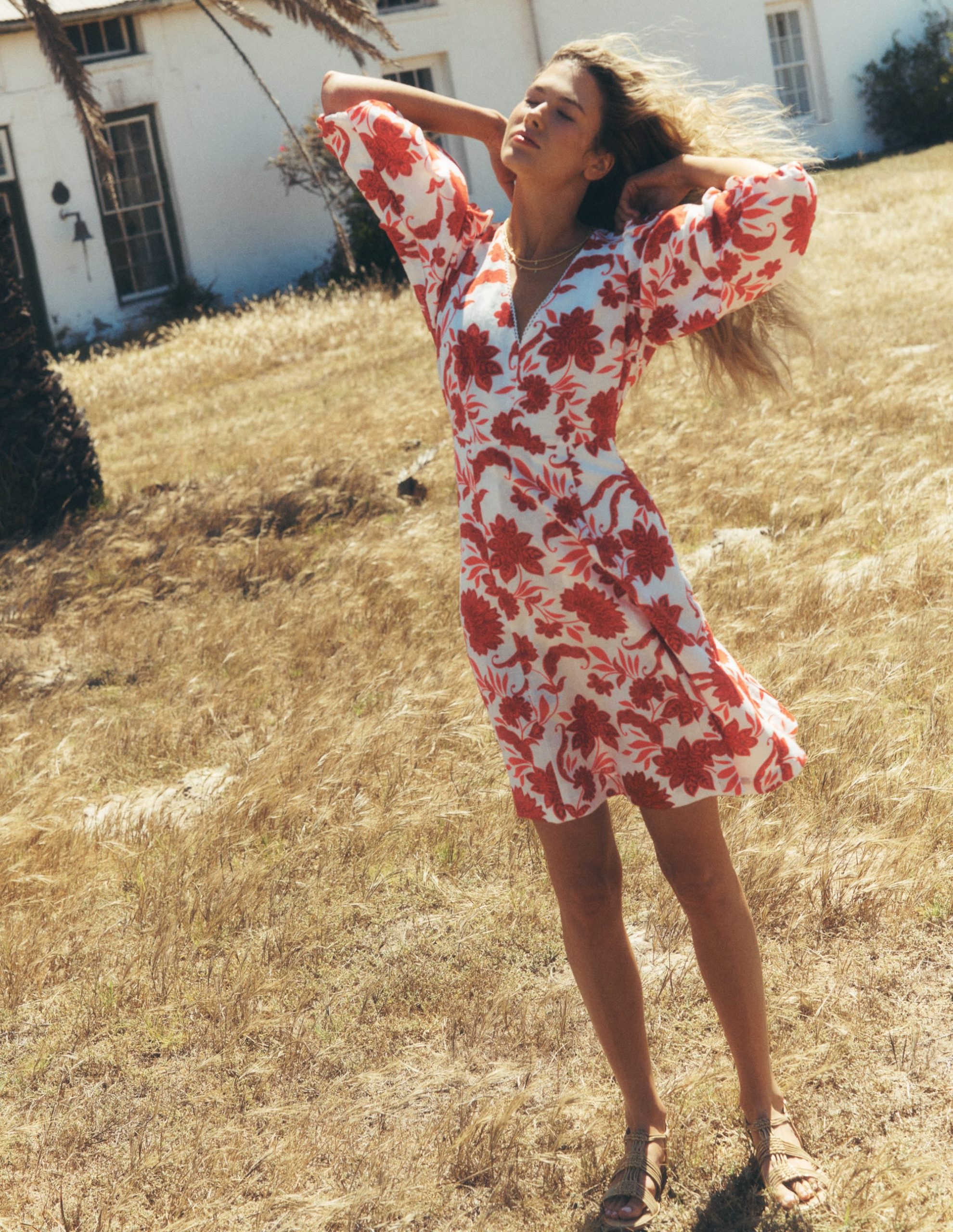 Marla Linen Blend Short Dress-Red Elegant Blossom - Image 6