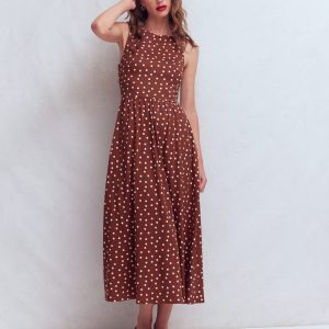 Saoirse Smock Back Dress-Roasted Brown. Painted Dot