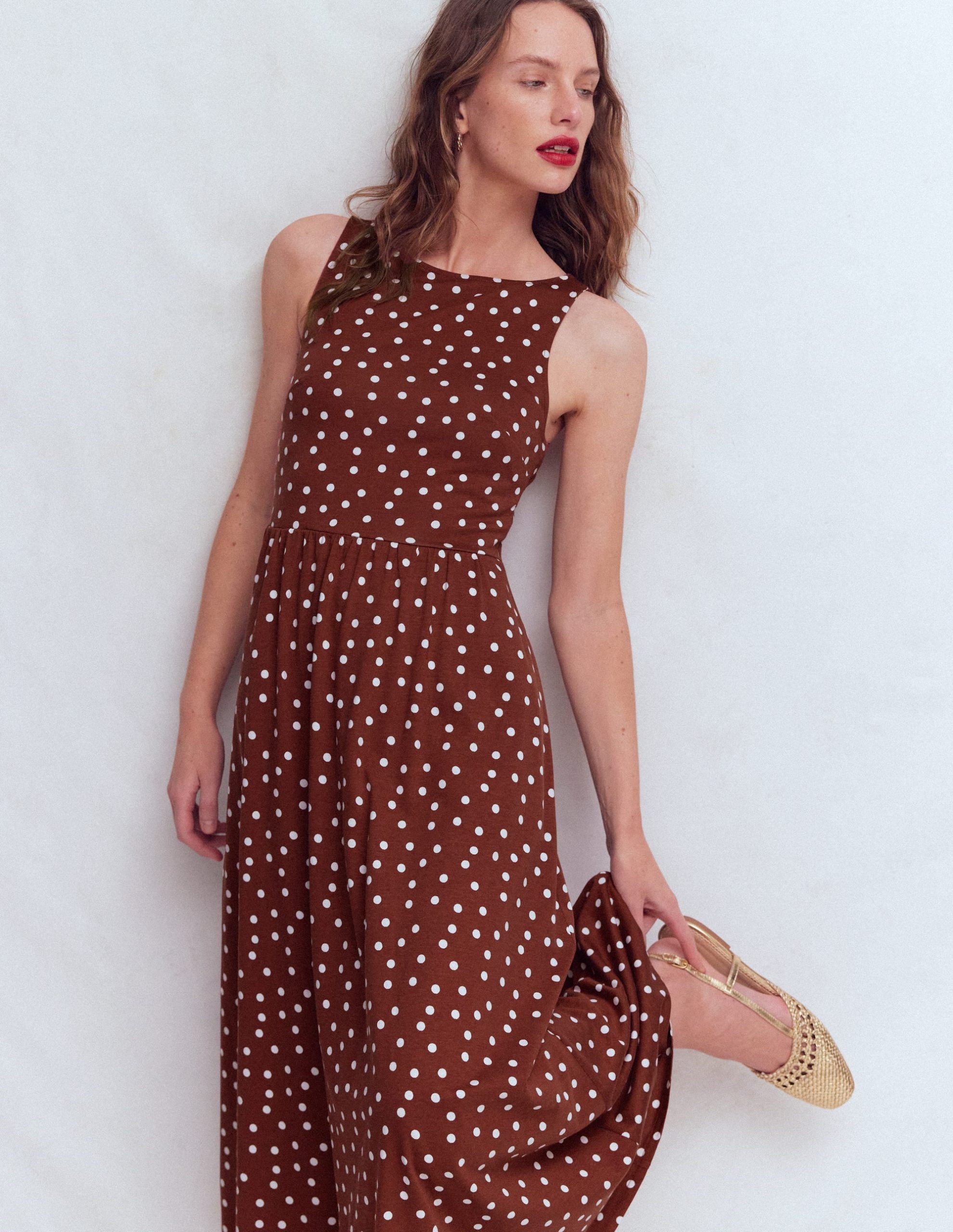 Saoirse Smock Back Dress-Roasted Brown. Painted Dot - Image 4