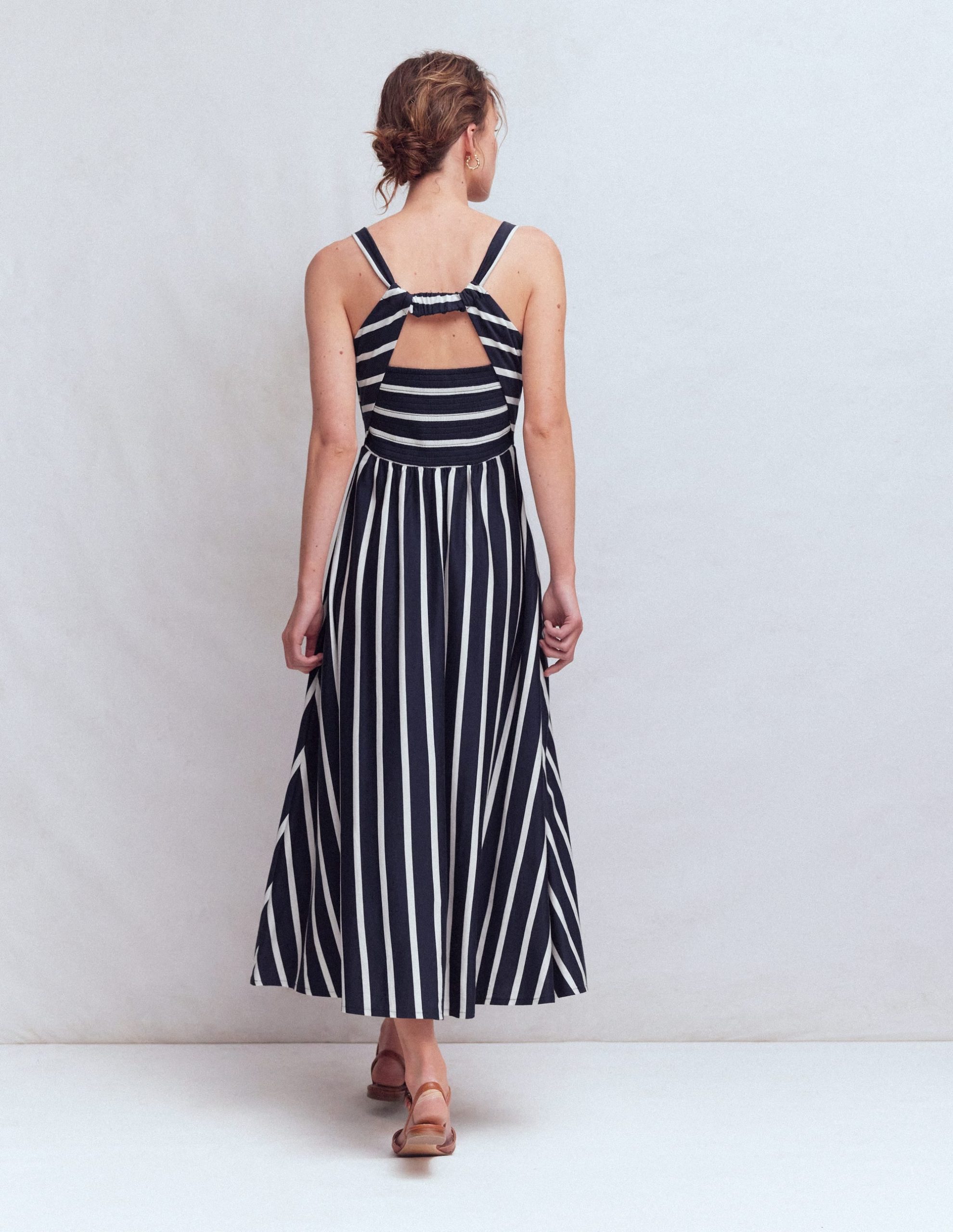 Saoirse Smock Back Dress-Navy. Ivory Stripe - Image 4