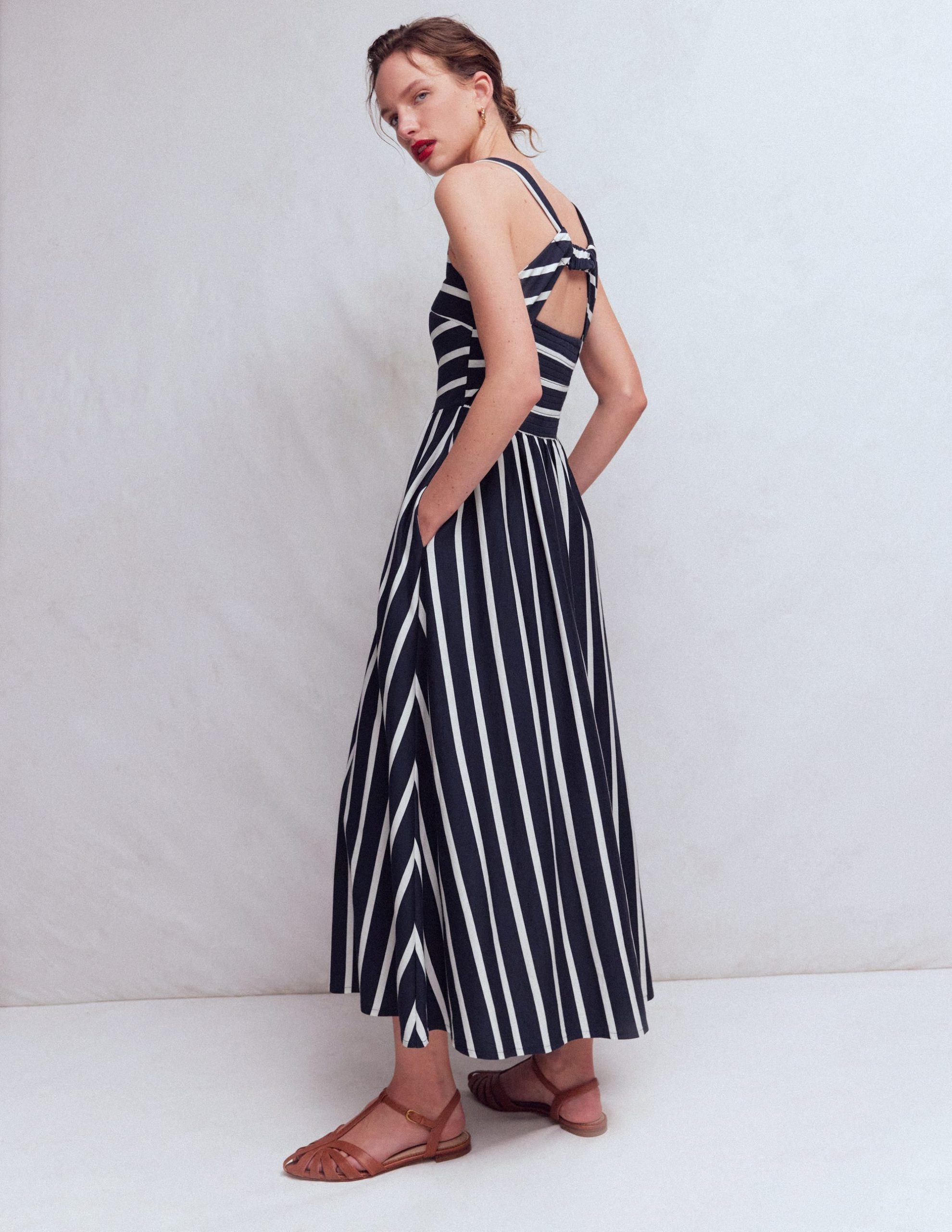 Saoirse Smock Back Dress-Navy. Ivory Stripe - Image 5