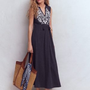 Notch Neck Jersey Maxi Dress-Navy