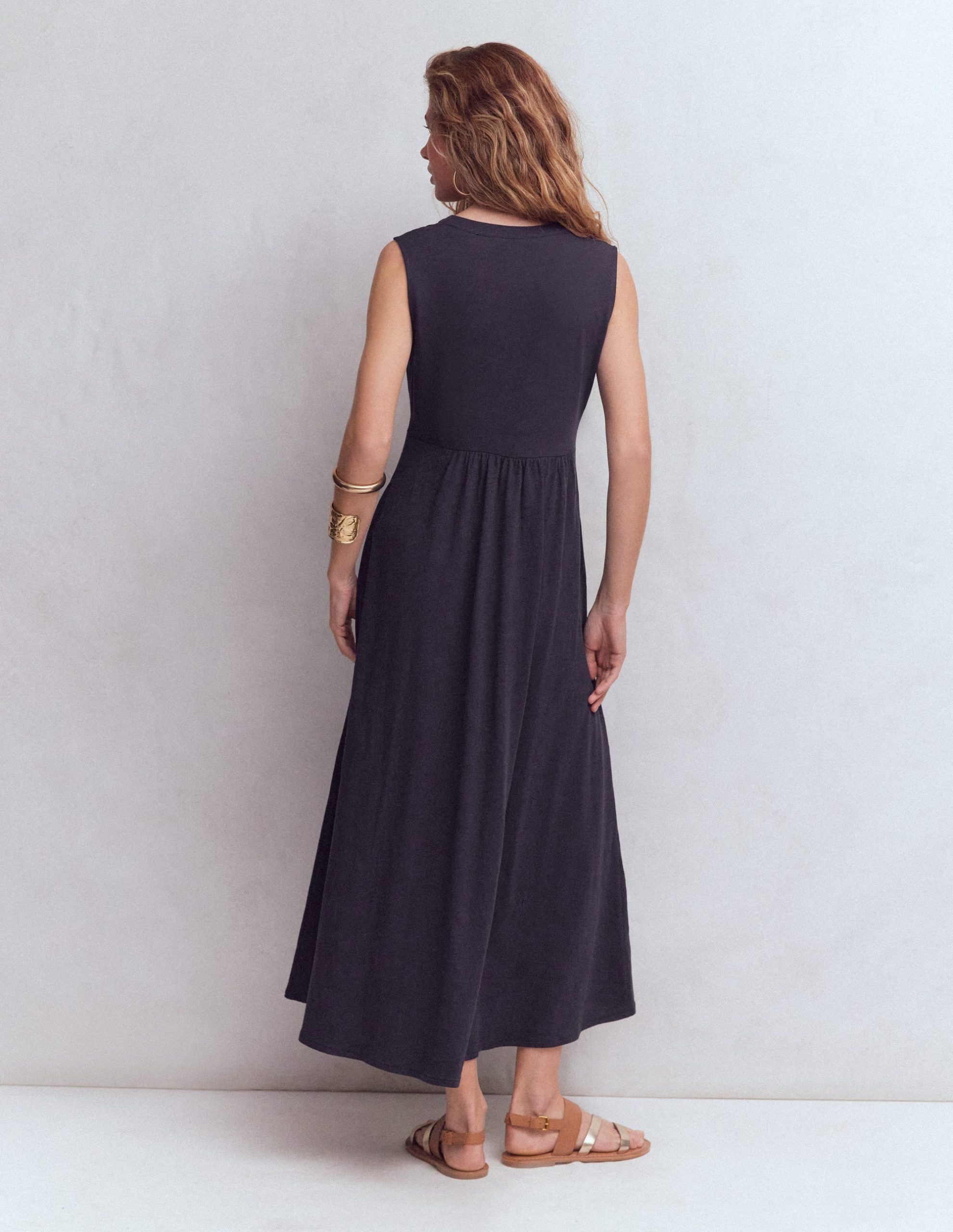 Notch Neck Jersey Maxi Dress-Navy - Image 3