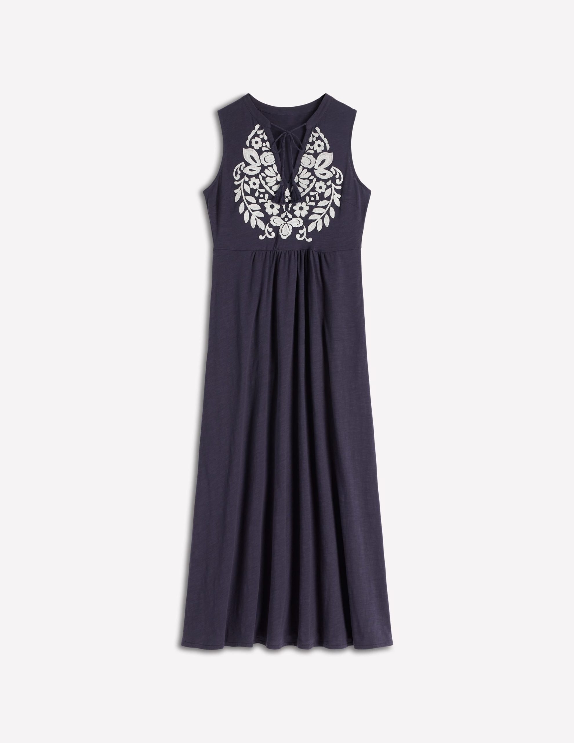 Notch Neck Jersey Maxi Dress-Navy - Image 5