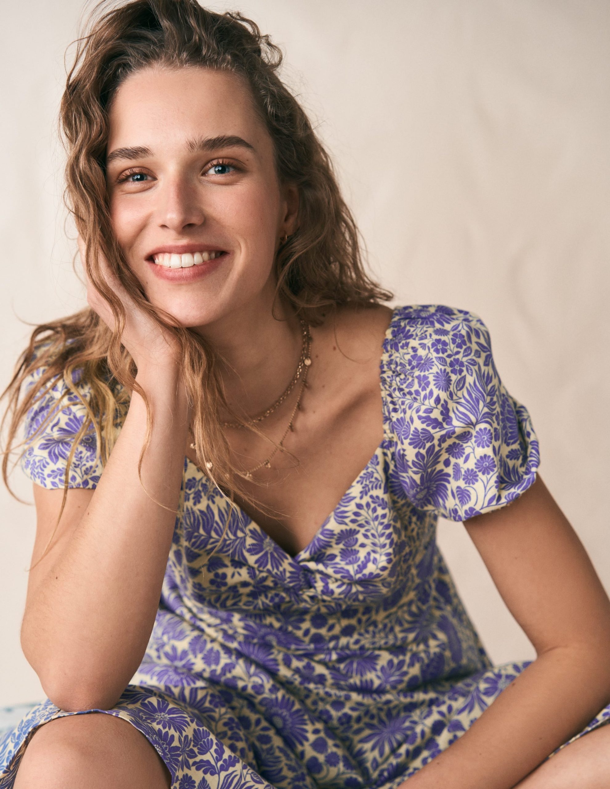 Twist Front Linen Blend Dress-Han Purple. Flowerbed Bloom - Image 7