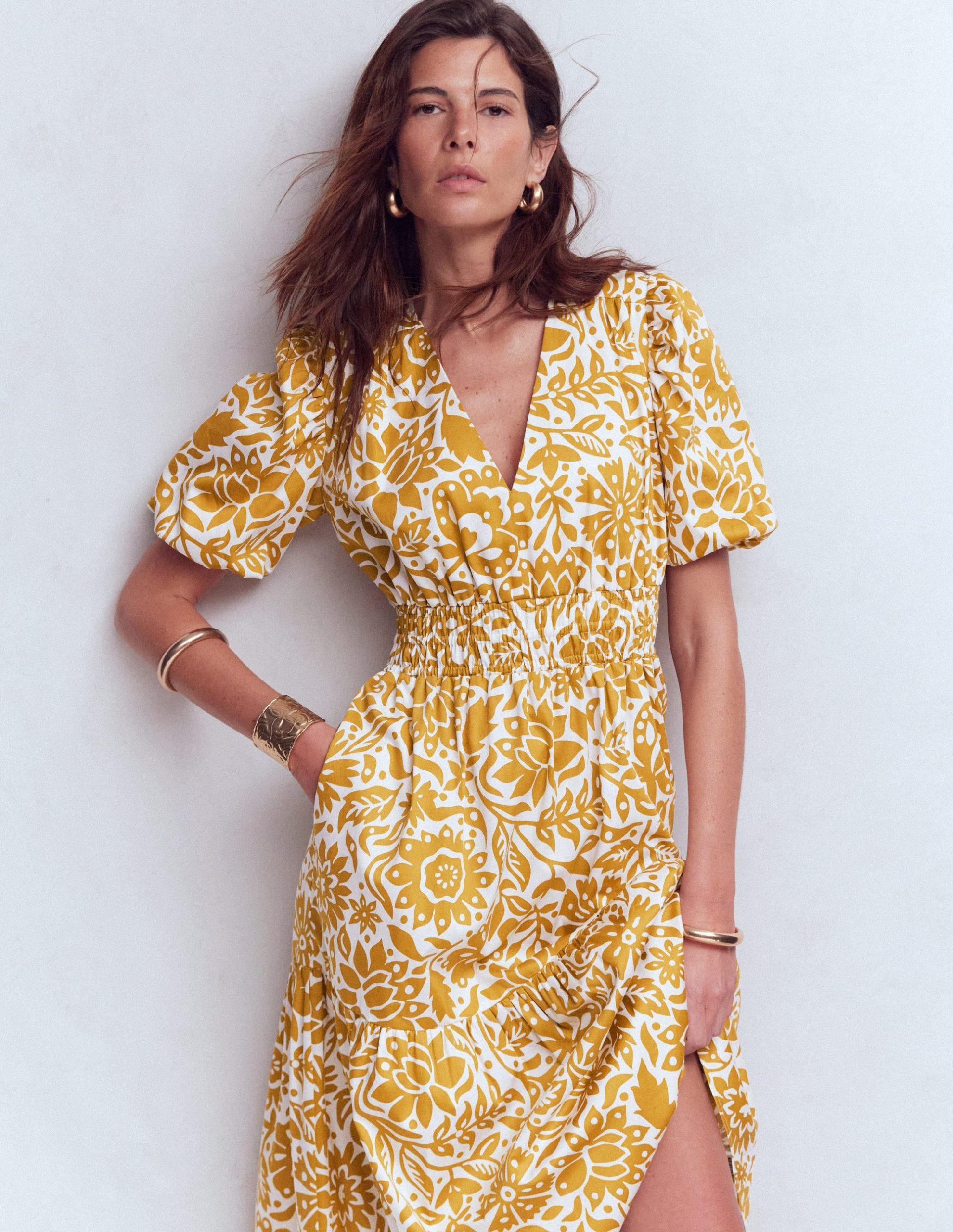 Irene Puff Sleeve Cotton Dress-Gold Wheat. Meadow Scatter - Image 5