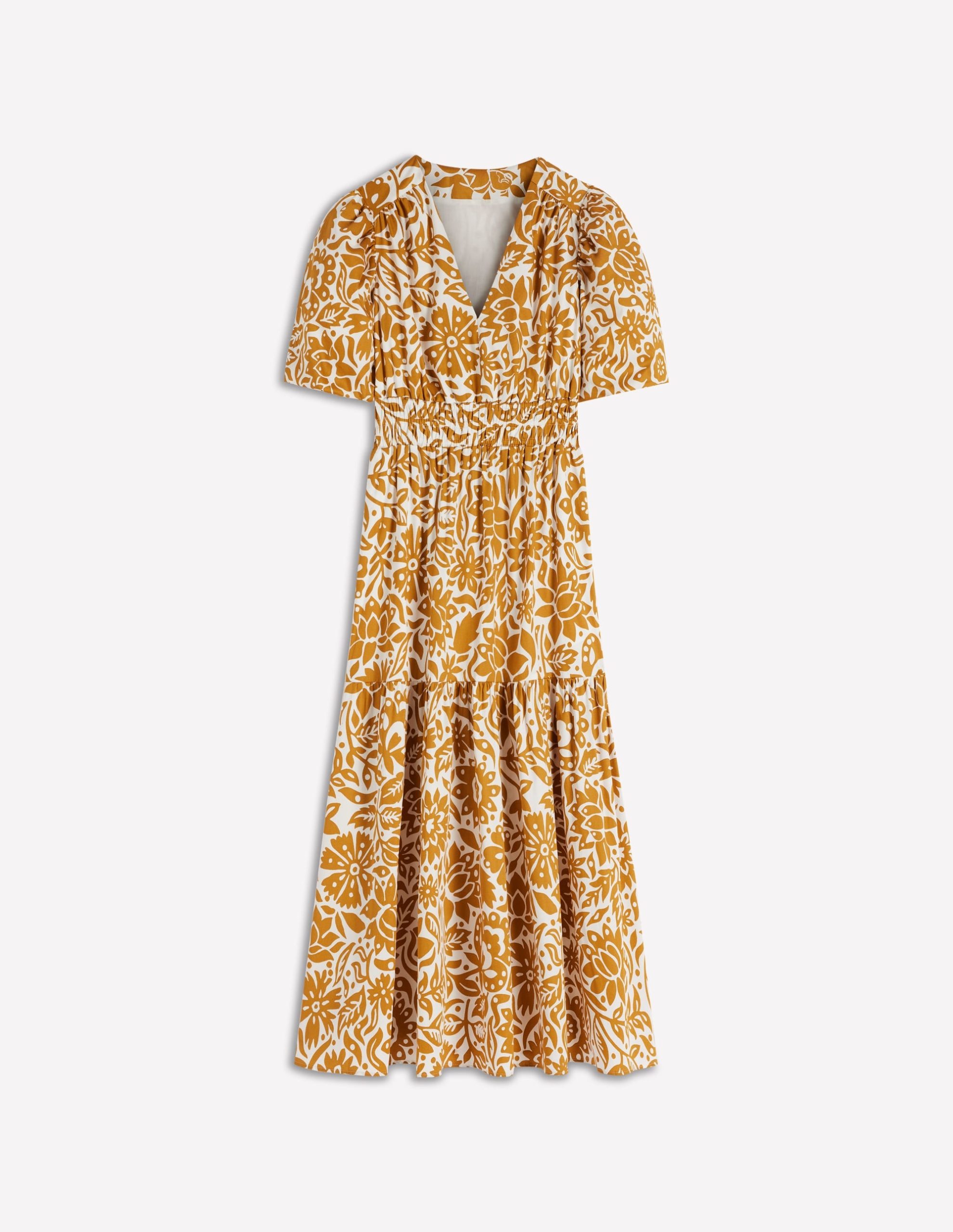 Irene Puff Sleeve Cotton Dress-Gold Wheat. Meadow Scatter - Image 6