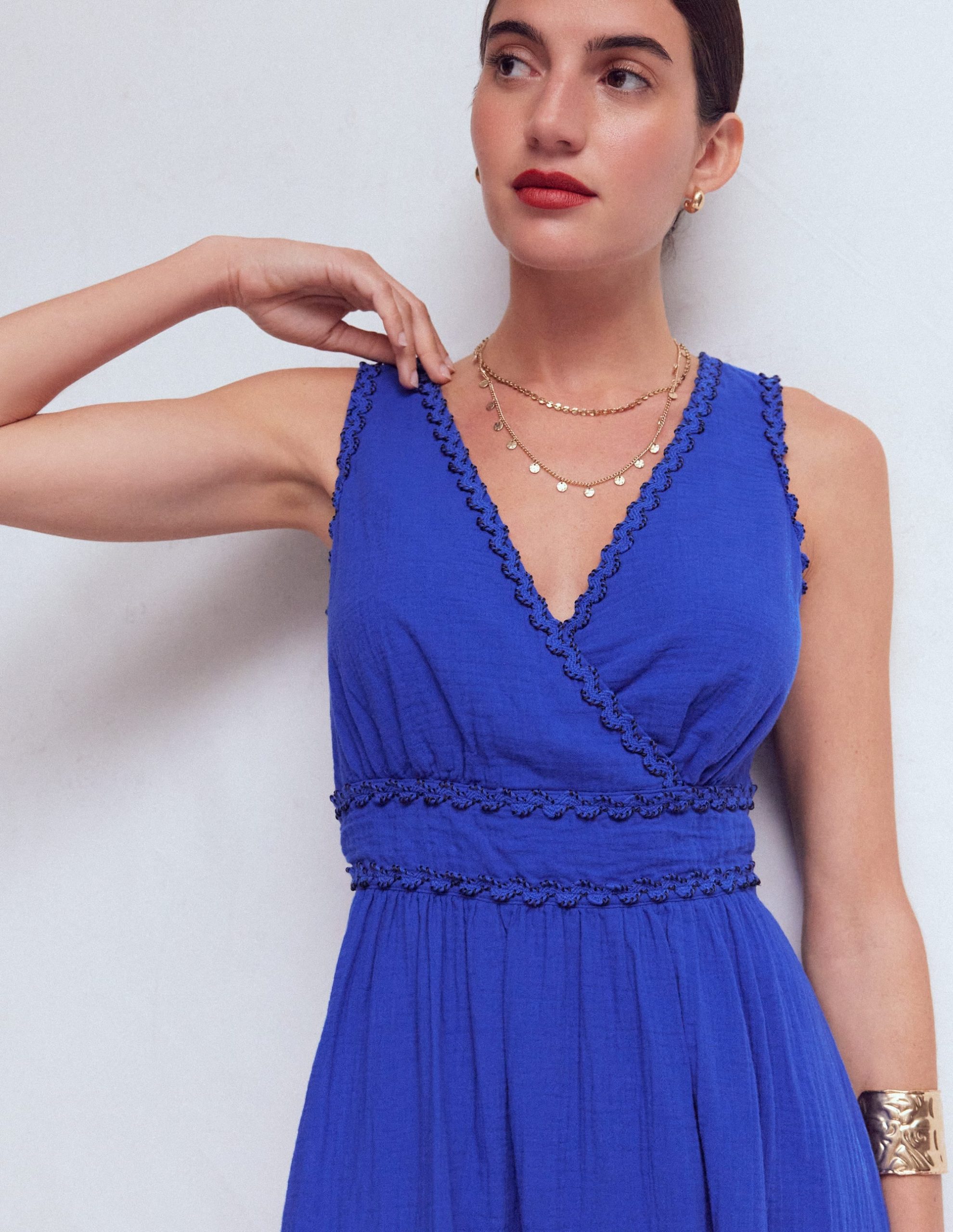 Lorna Trim Double Cloth Dress-Bright Blue - Image 2