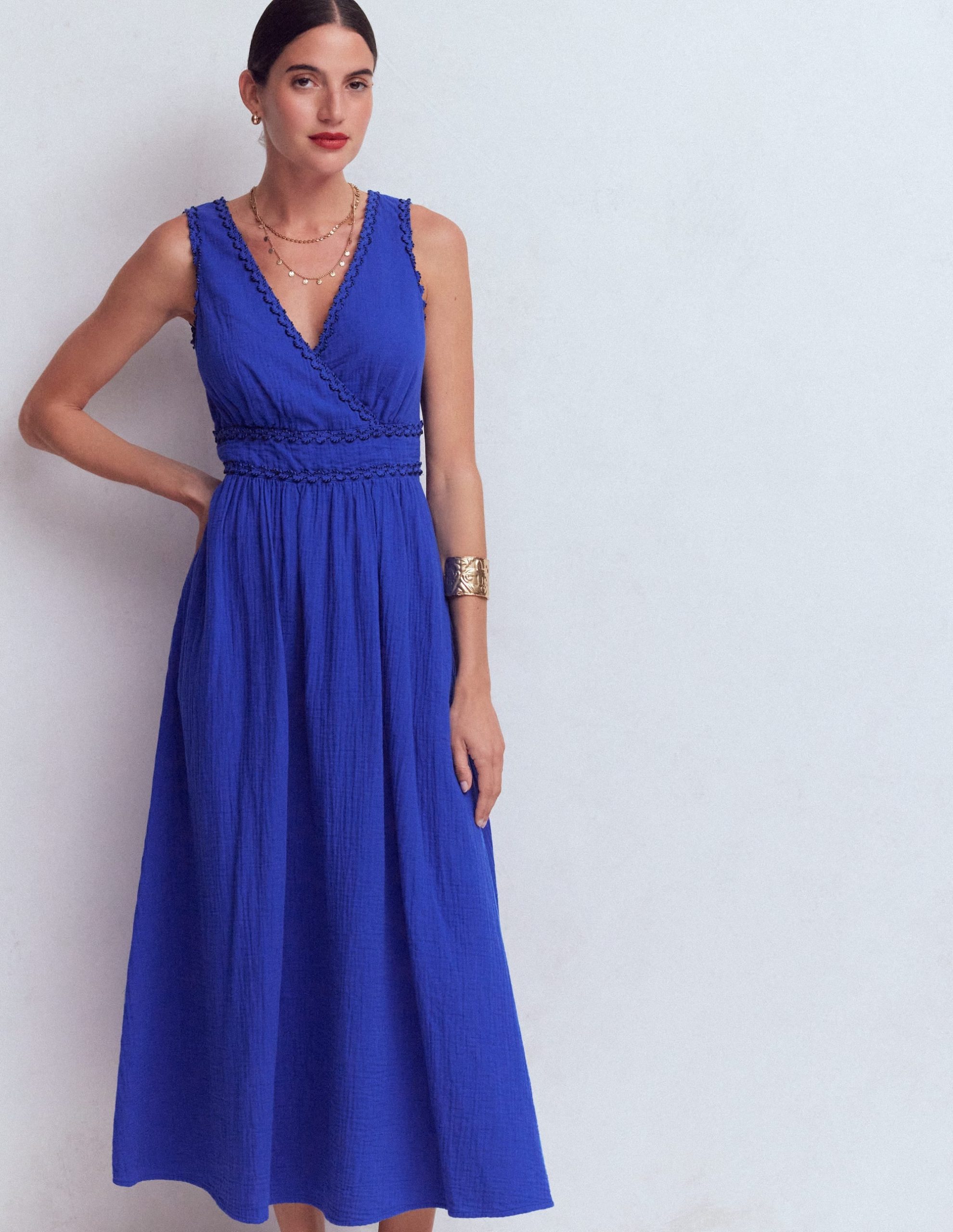 Lorna Trim Double Cloth Dress-Bright Blue - Image 3
