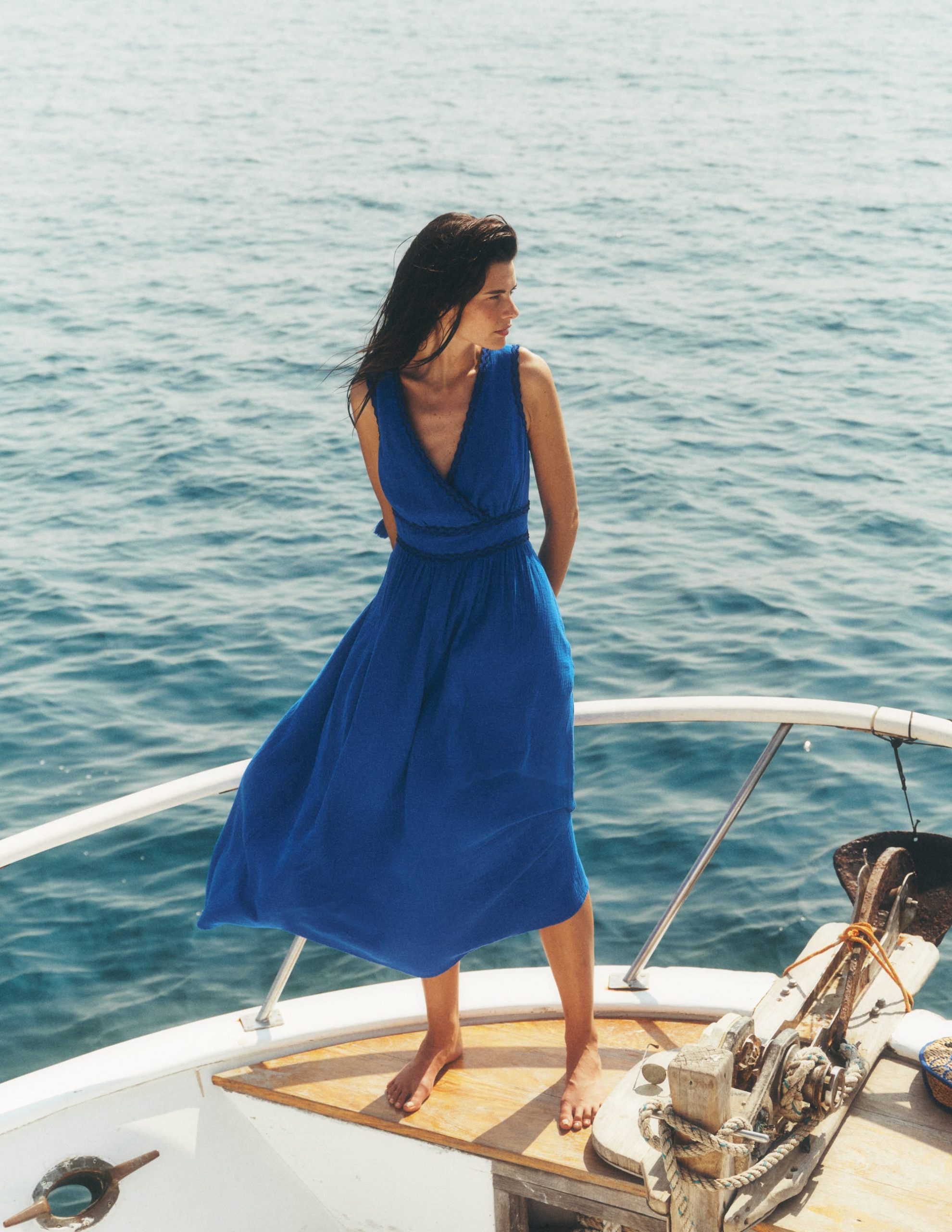 Lorna Trim Double Cloth Dress-Bright Blue - Image 6