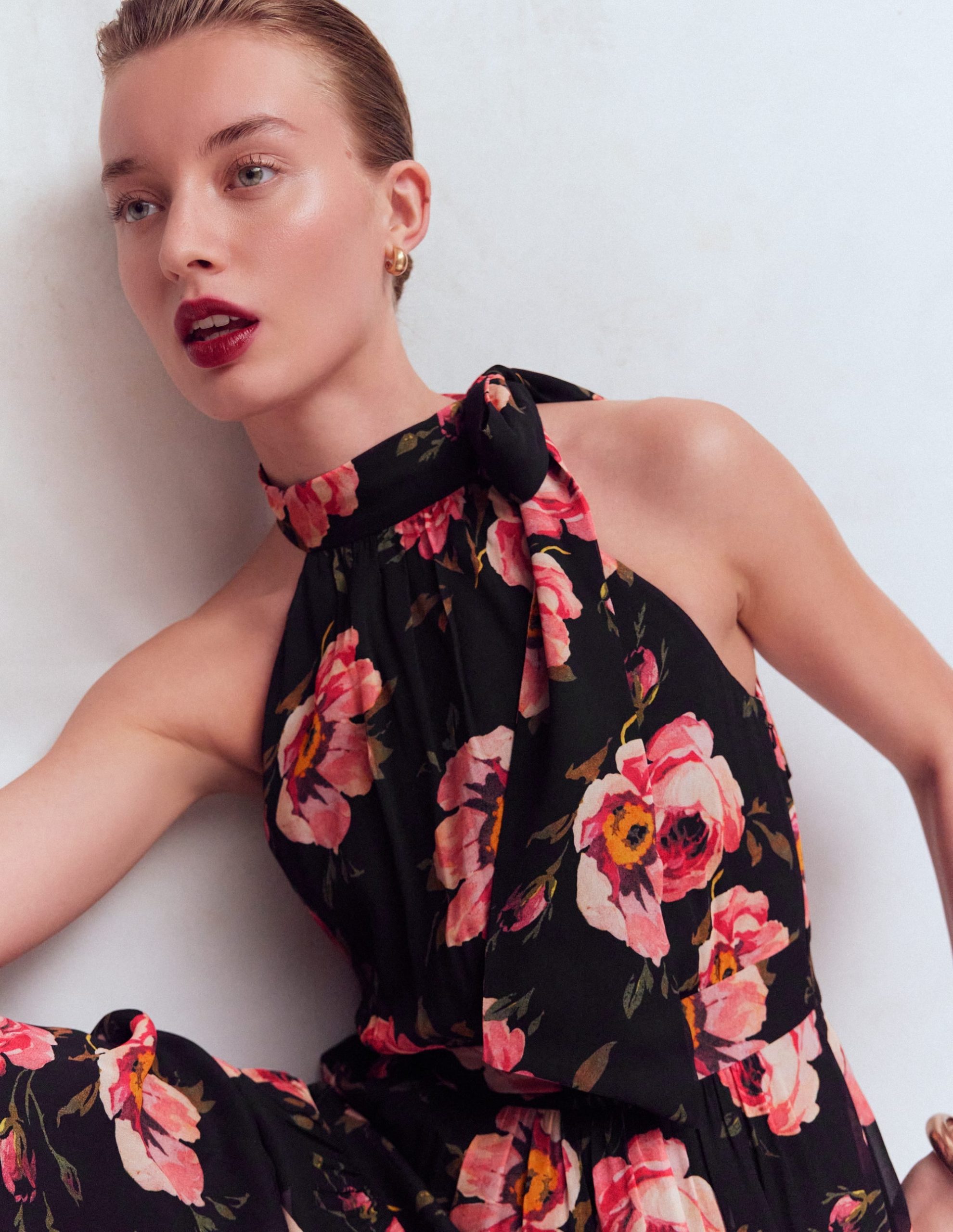 Roisin Tie Neck Maxi Dress-Black Whimsical Roses - Image 2