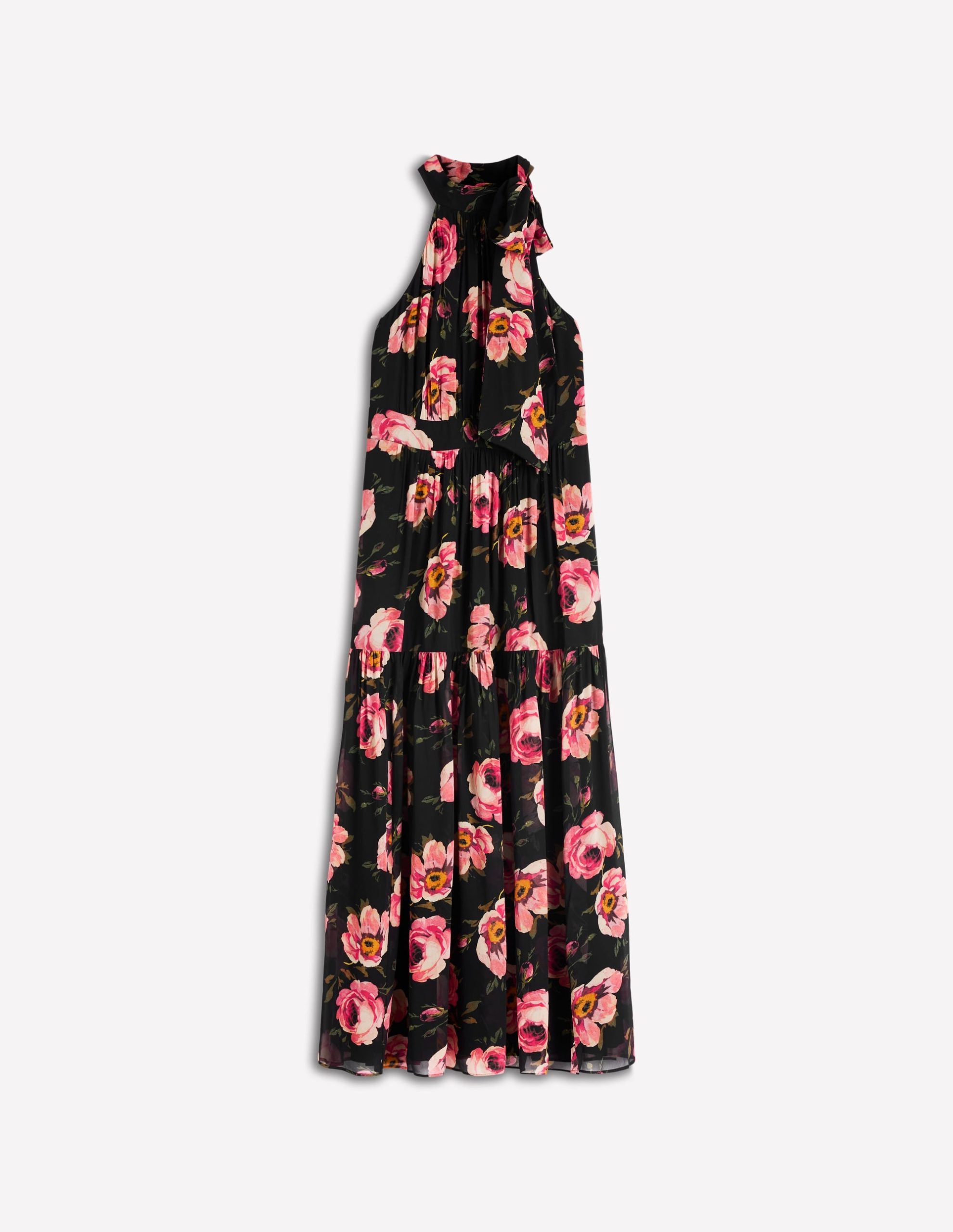 Roisin Tie Neck Maxi Dress-Black Whimsical Roses - Image 8
