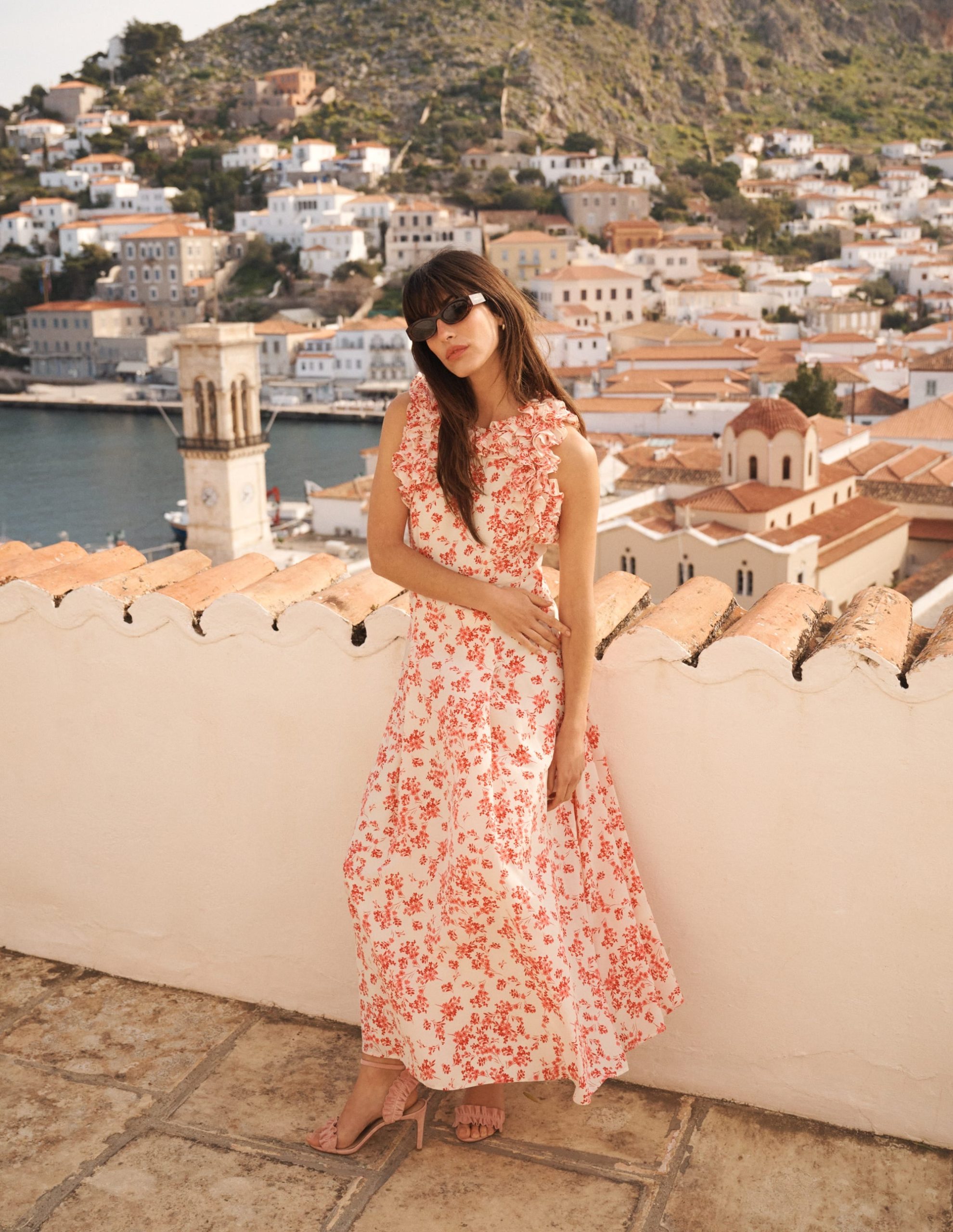 Ruffle Silk Midi Dress-Pink Bloom Scatter Mono - Image 6