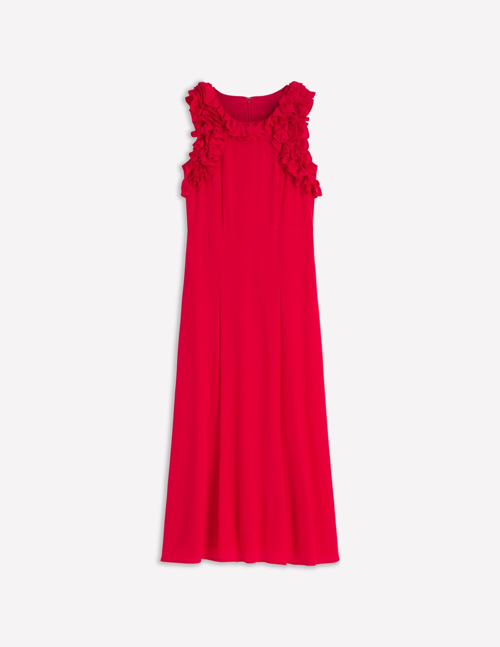 Ruffle Silk Midi Dress-Red - Image 6