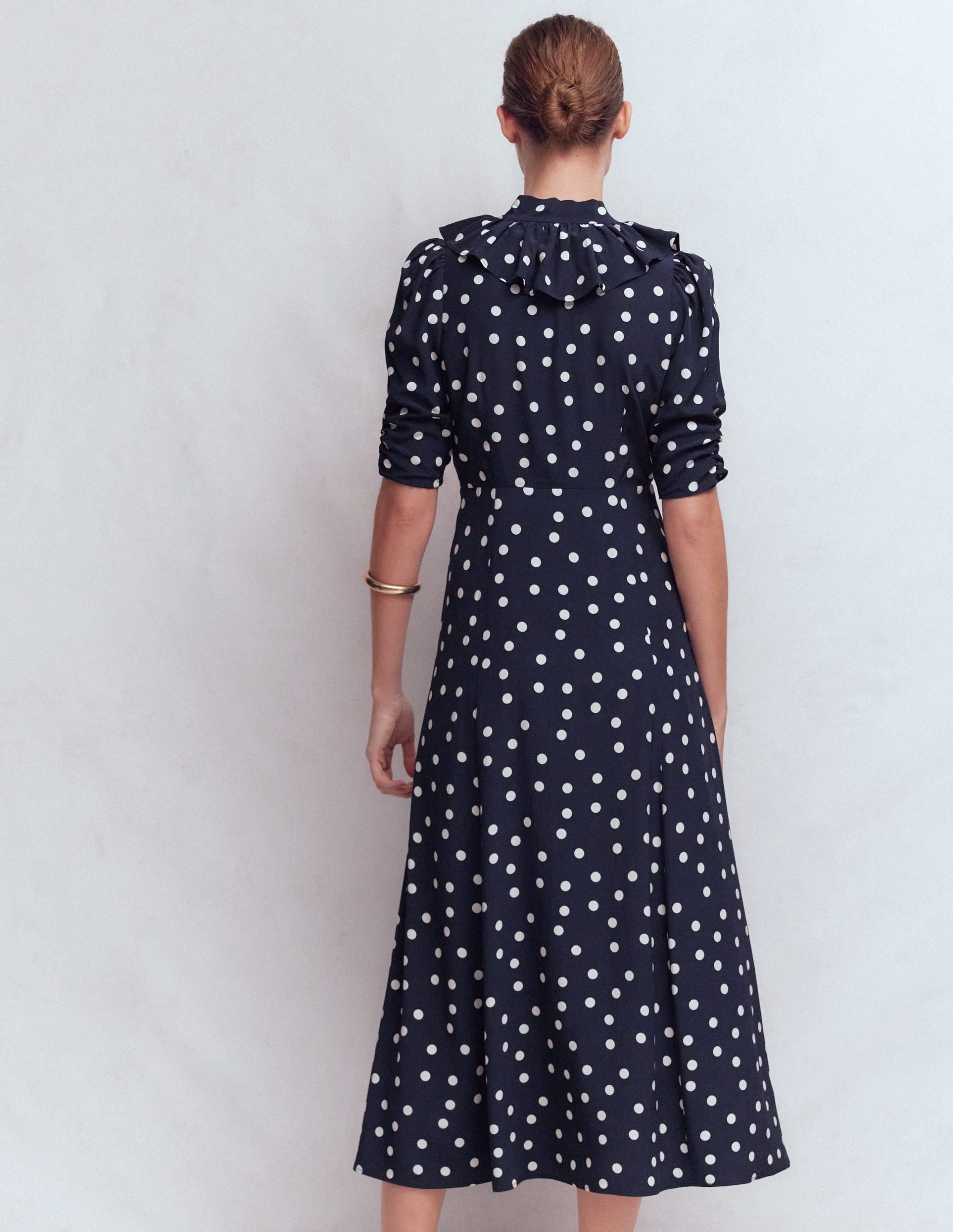 Ruffle Collar Midi Dress-French Navy Painted Spaced Dot - Image 3