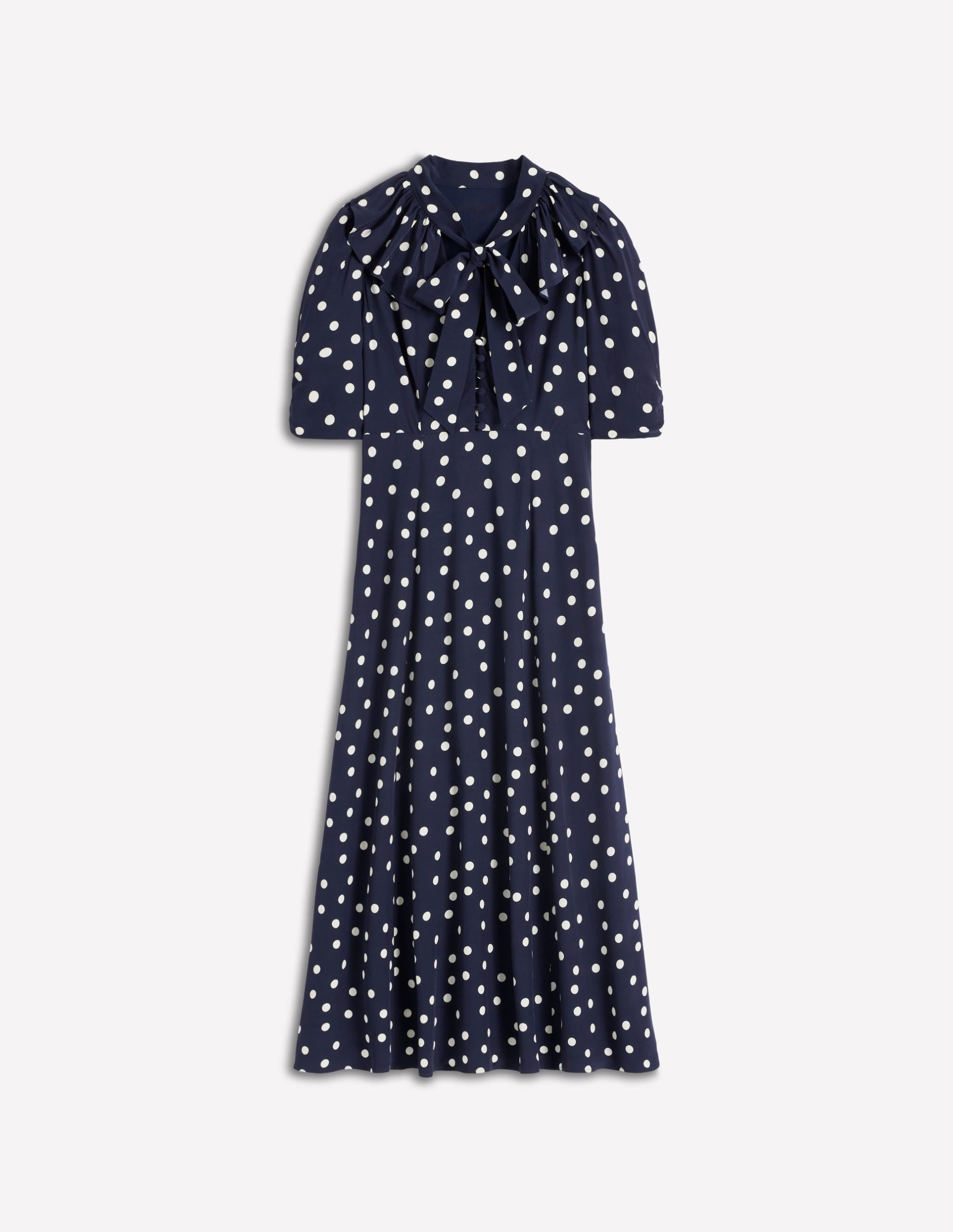 Ruffle Collar Midi Dress-French Navy Painted Spaced Dot - Image 6