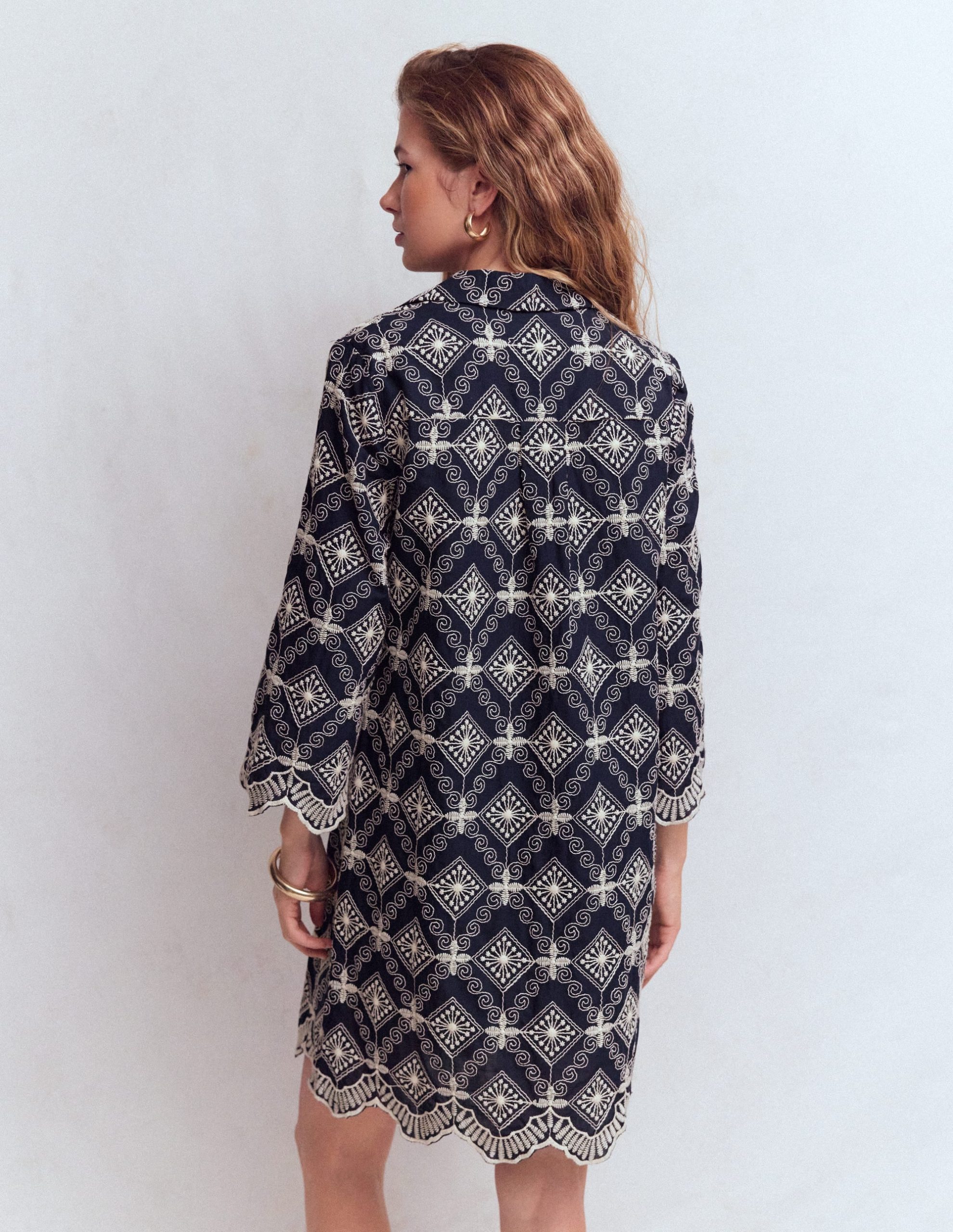 Carmen Broderie Short Dress-Navy Broderie - Image 3