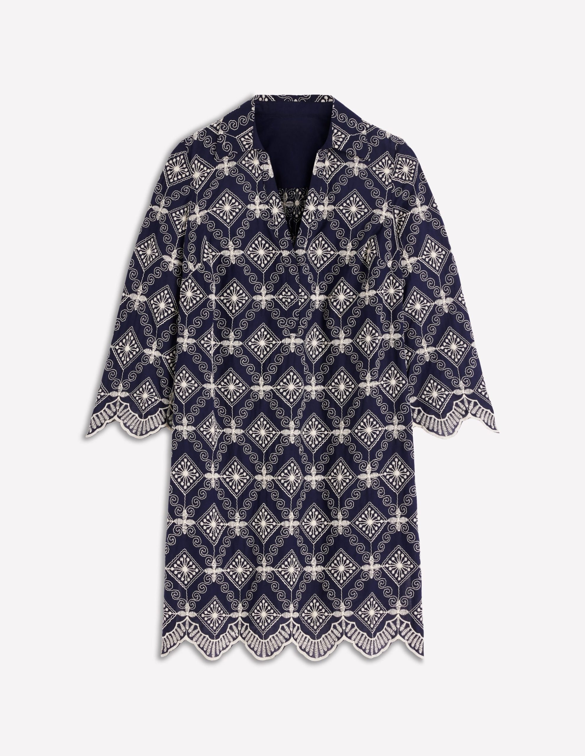 Carmen Broderie Short Dress-Navy Broderie - Image 7