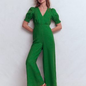 Anna Linen Jumpsuit-Amazon Green