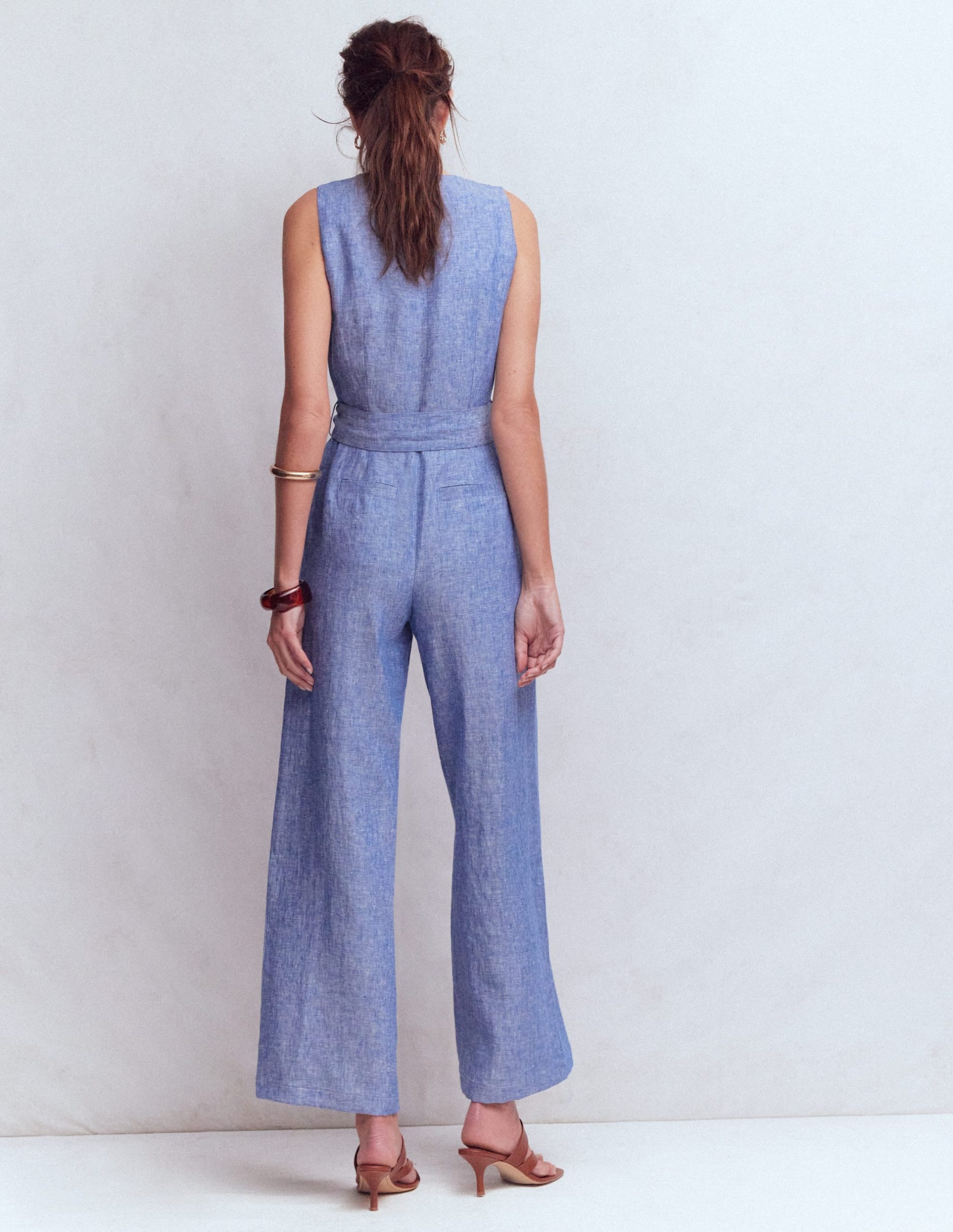 Laura V-neck Linen Jumpsuit-Authentic Blue Chambray - Image 3