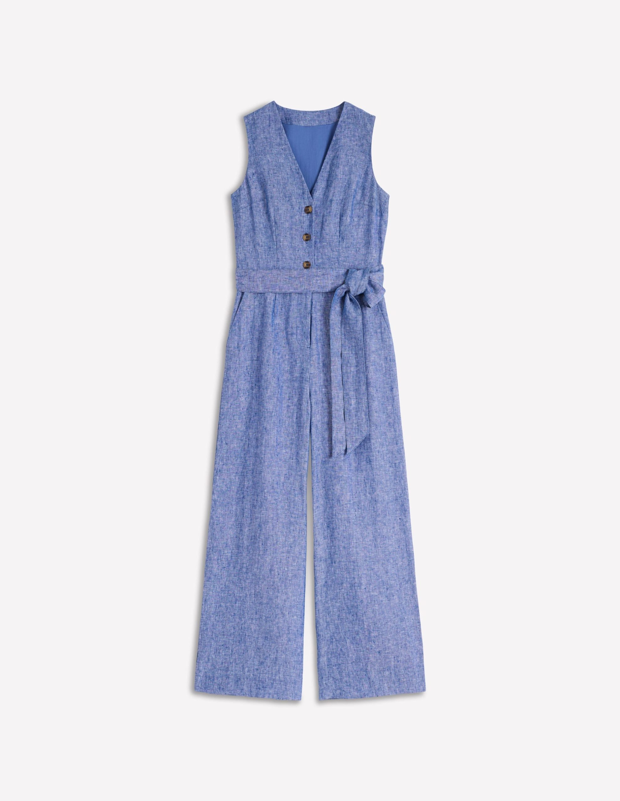 Laura V-neck Linen Jumpsuit-Authentic Blue Chambray - Image 5
