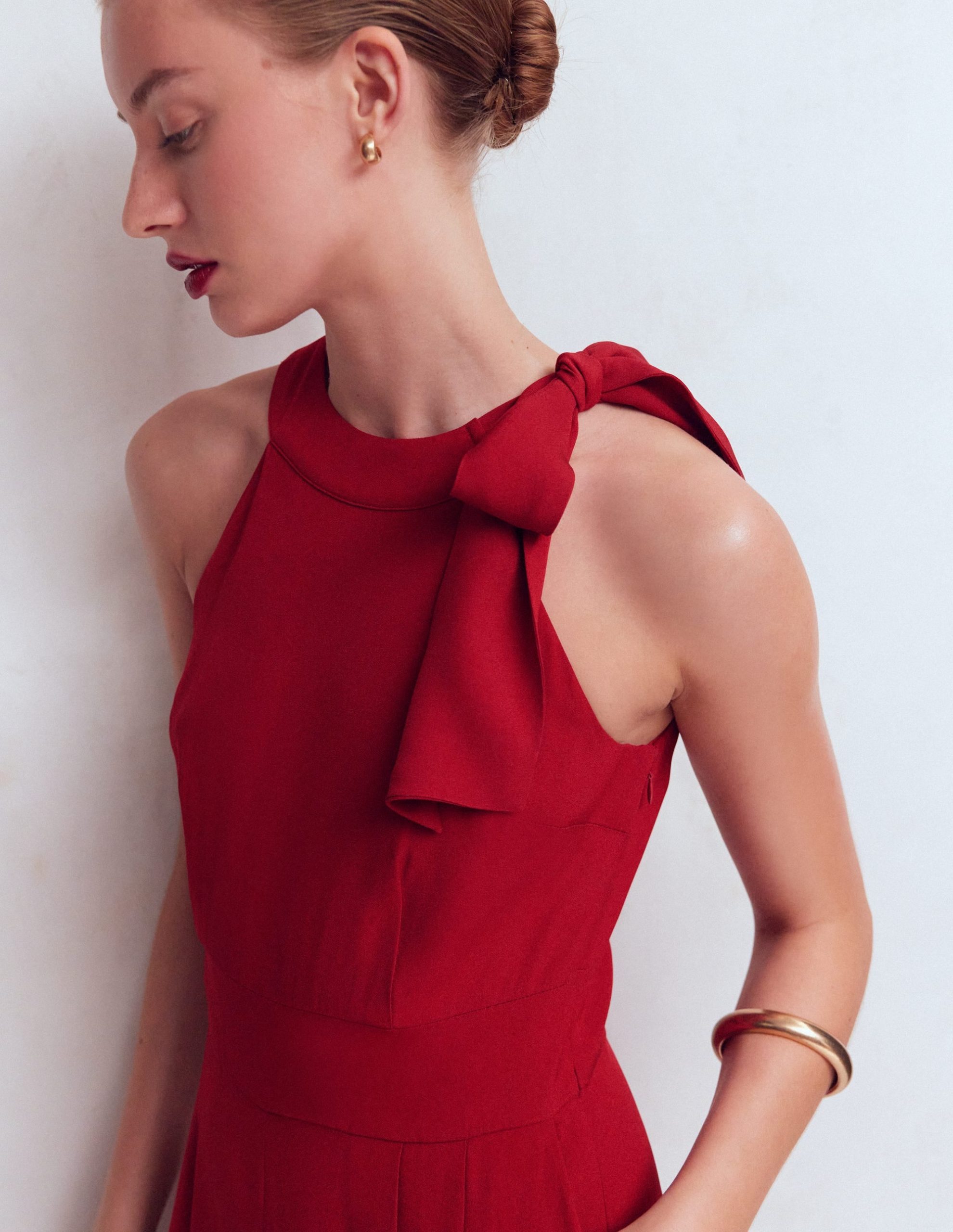Tie Halter Neck Jumpsuit-Rich Chestnut - Image 2