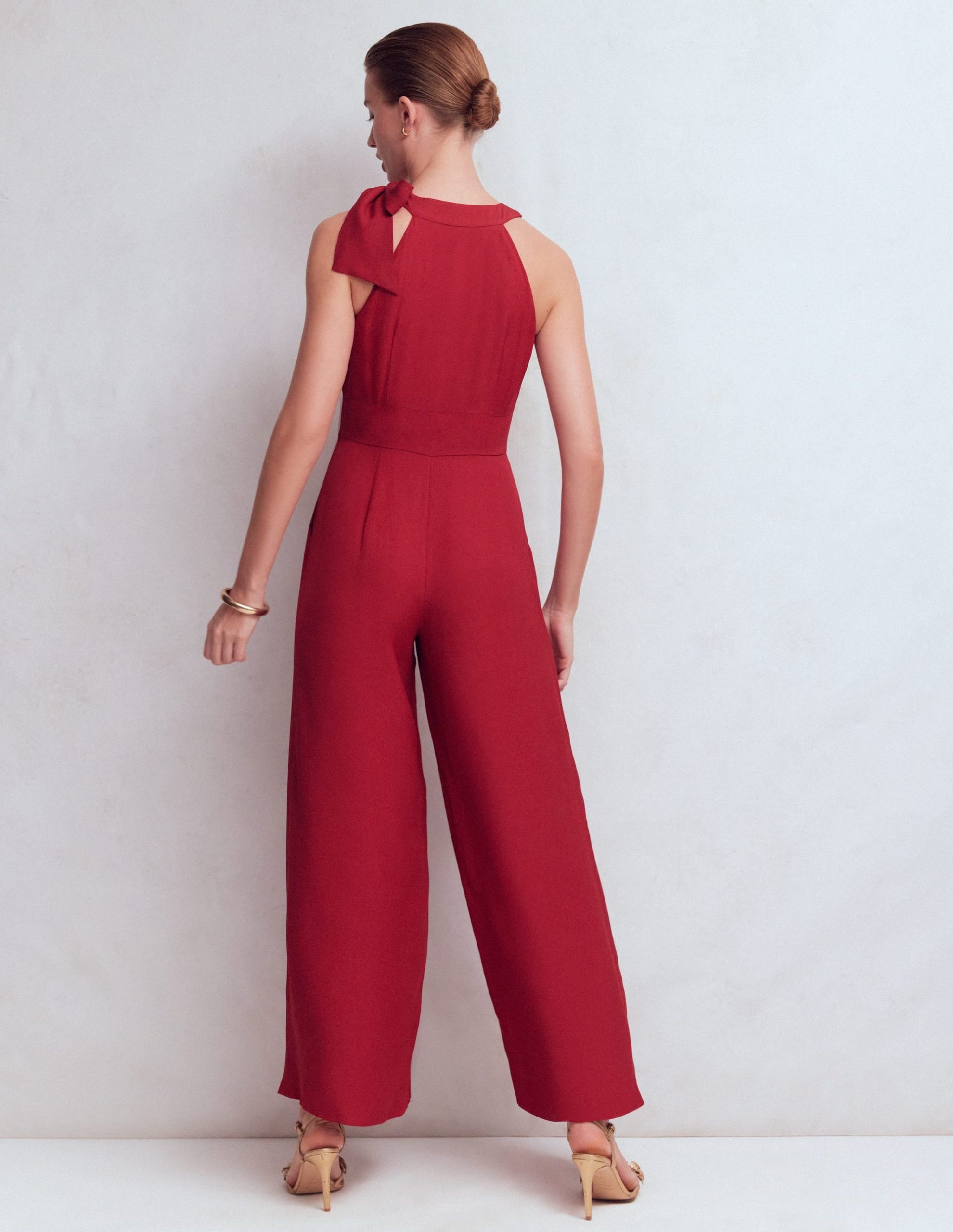 Tie Halter Neck Jumpsuit-Rich Chestnut - Image 3