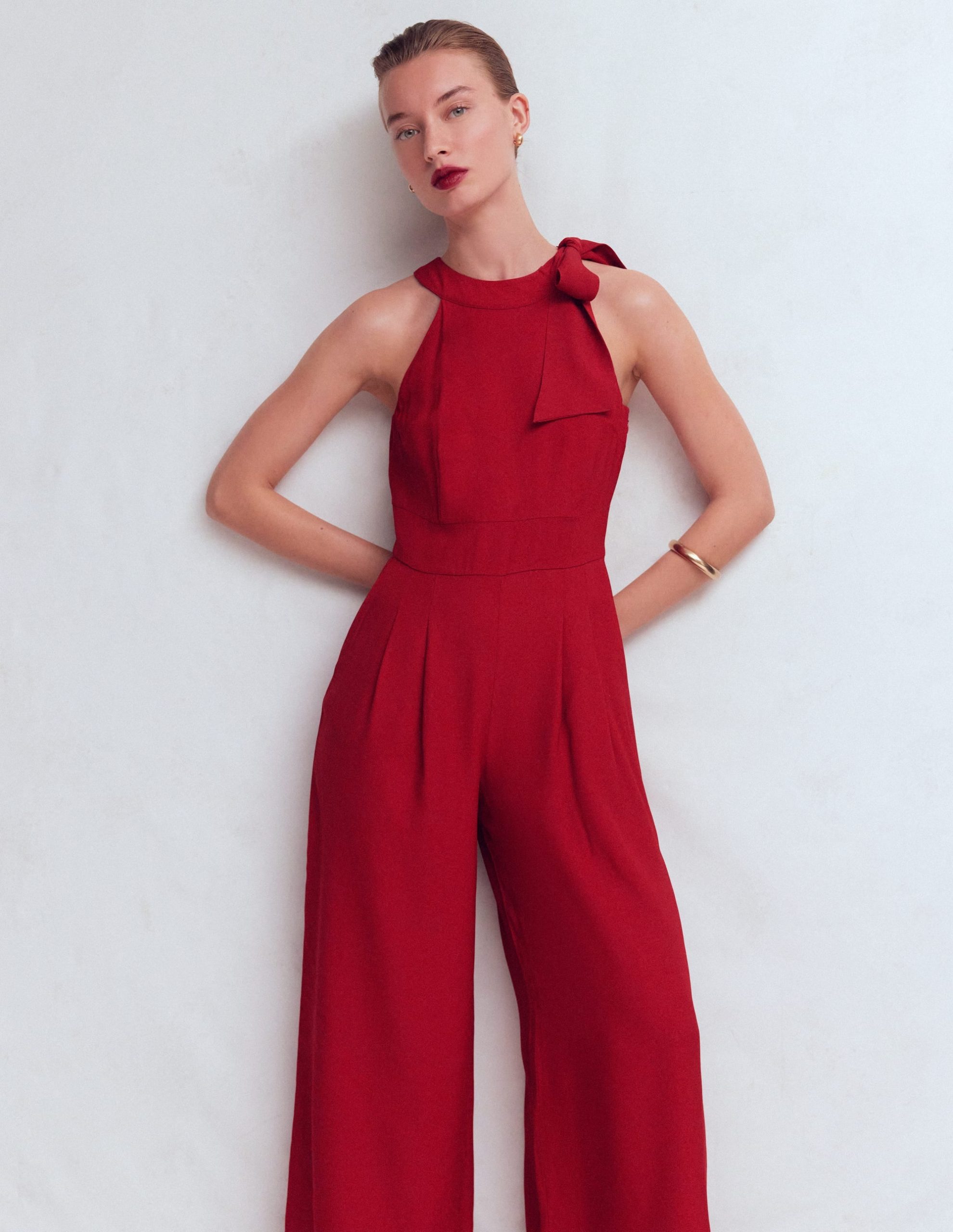 Tie Halter Neck Jumpsuit-Rich Chestnut - Image 5