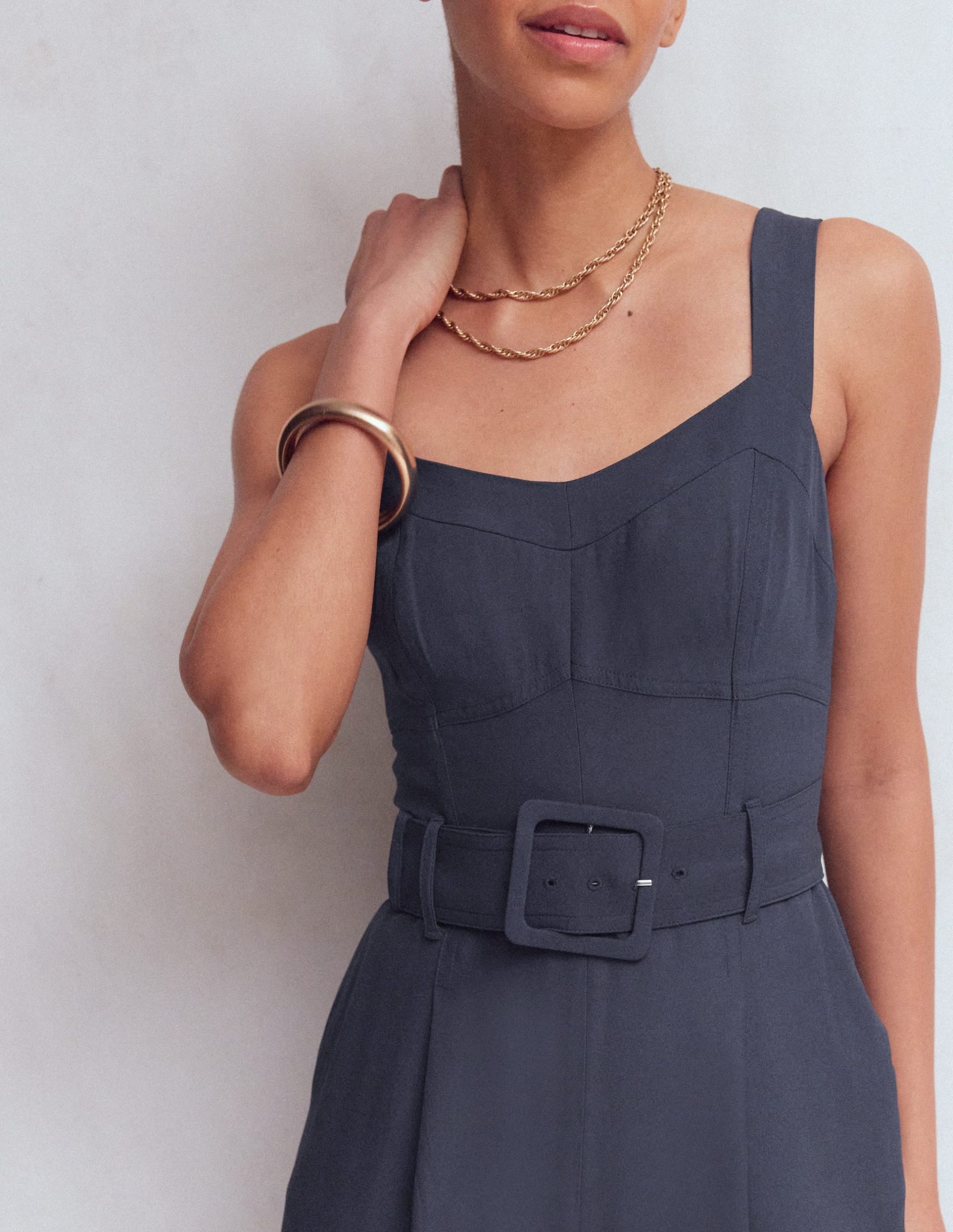 Boned Bodice Occasion Jumpsuit-Navy - Image 2