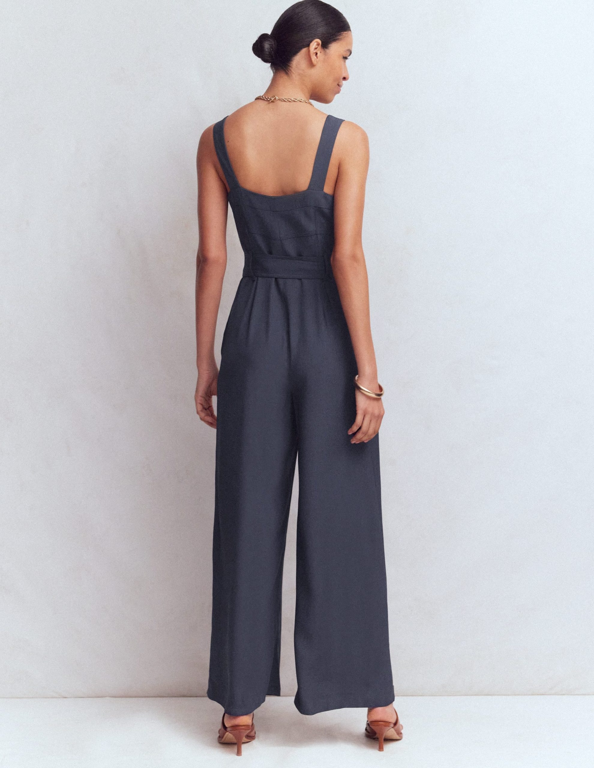 Boned Bodice Occasion Jumpsuit-Navy - Image 3