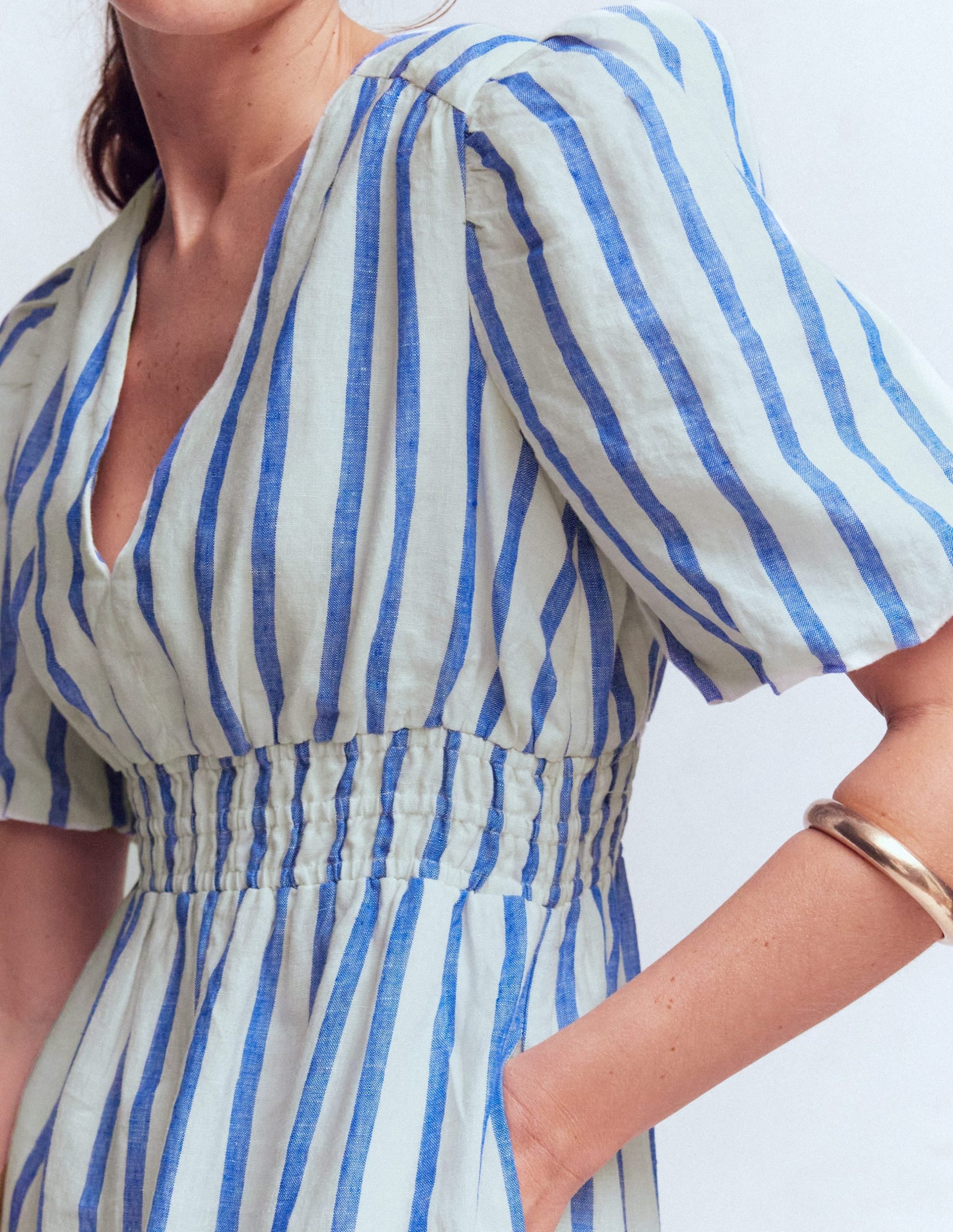 Irene Linen Midi Dress-Blue Stripe - Image 2