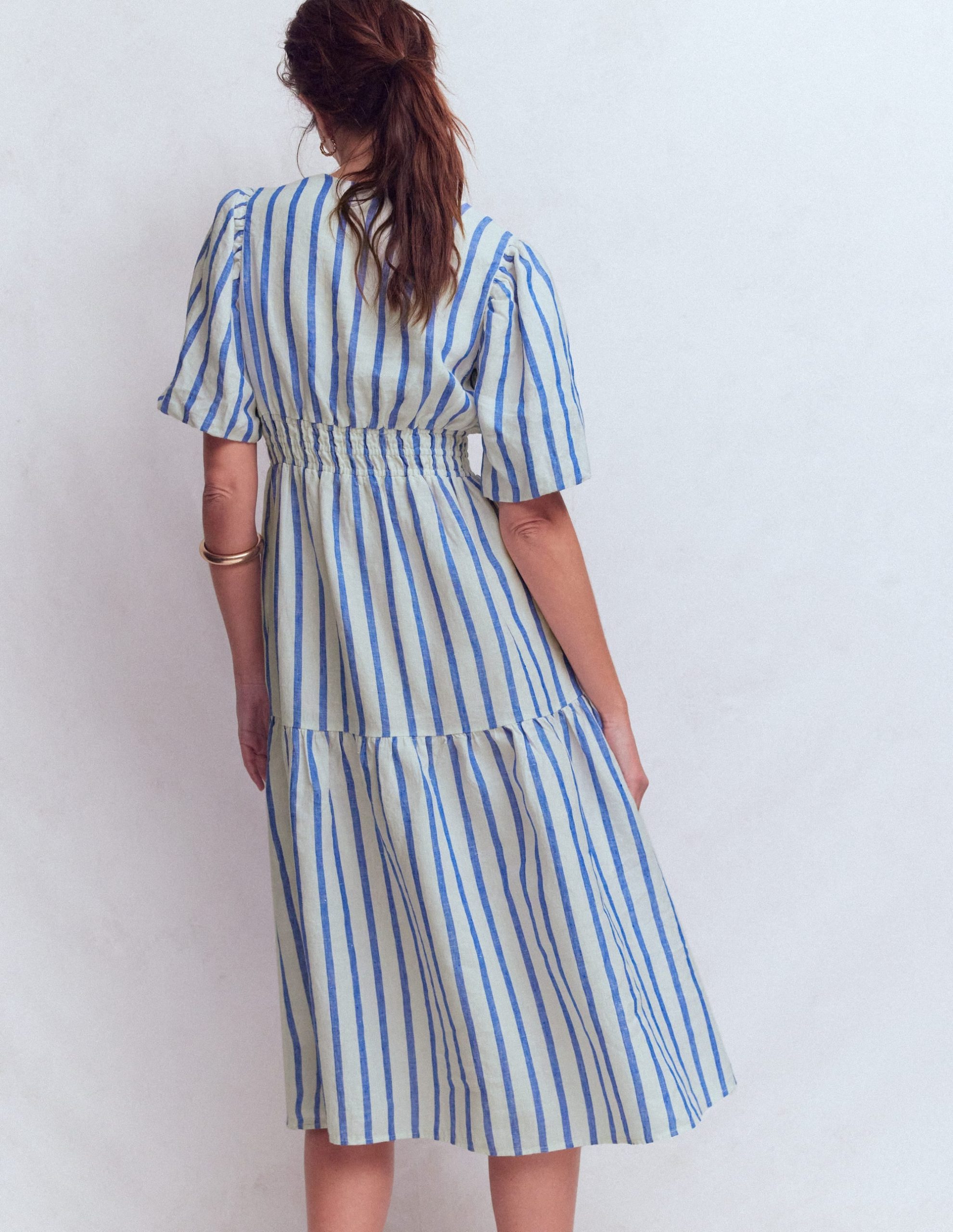 Irene Linen Midi Dress-Blue Stripe - Image 3