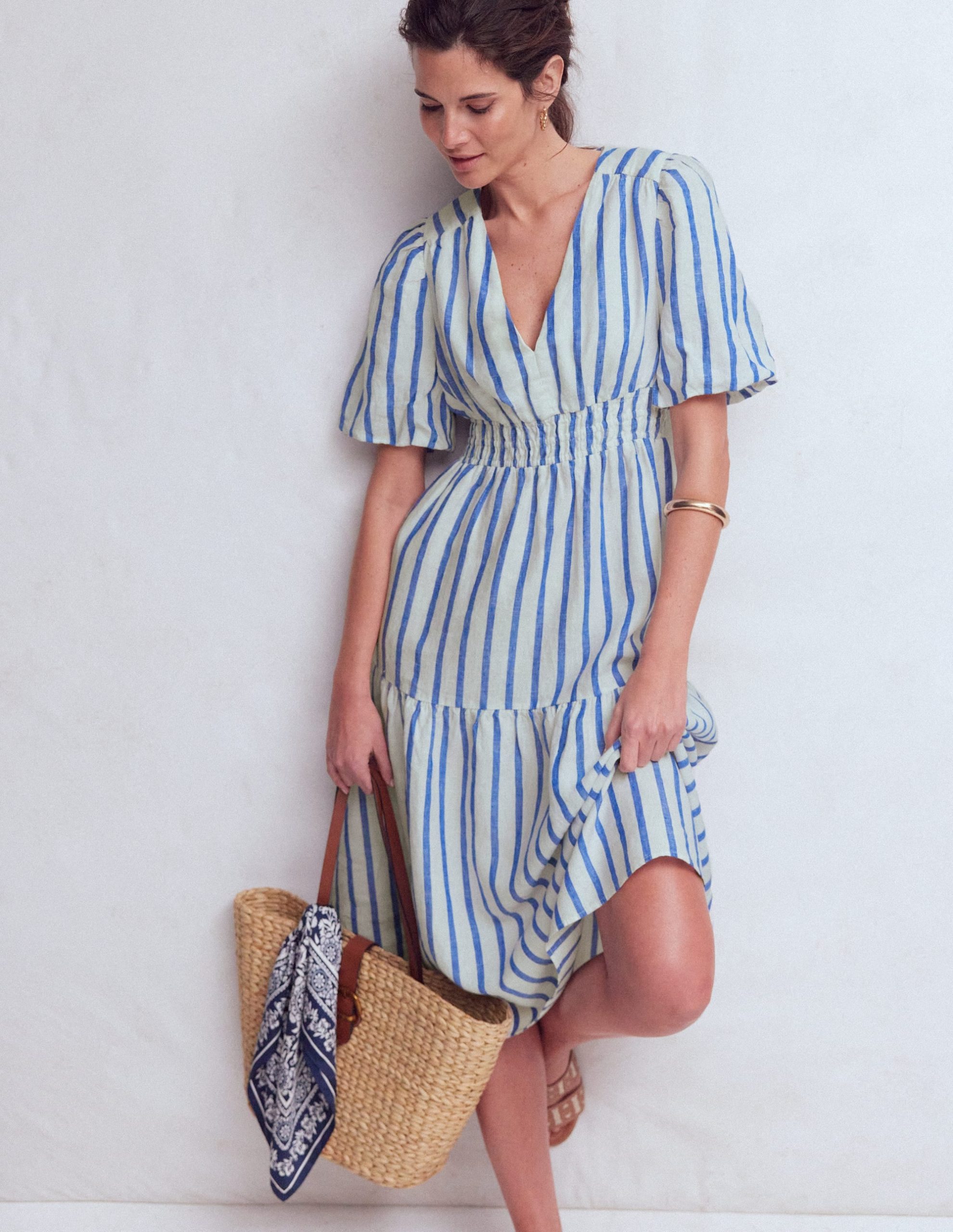 Irene Linen Midi Dress-Blue Stripe - Image 4