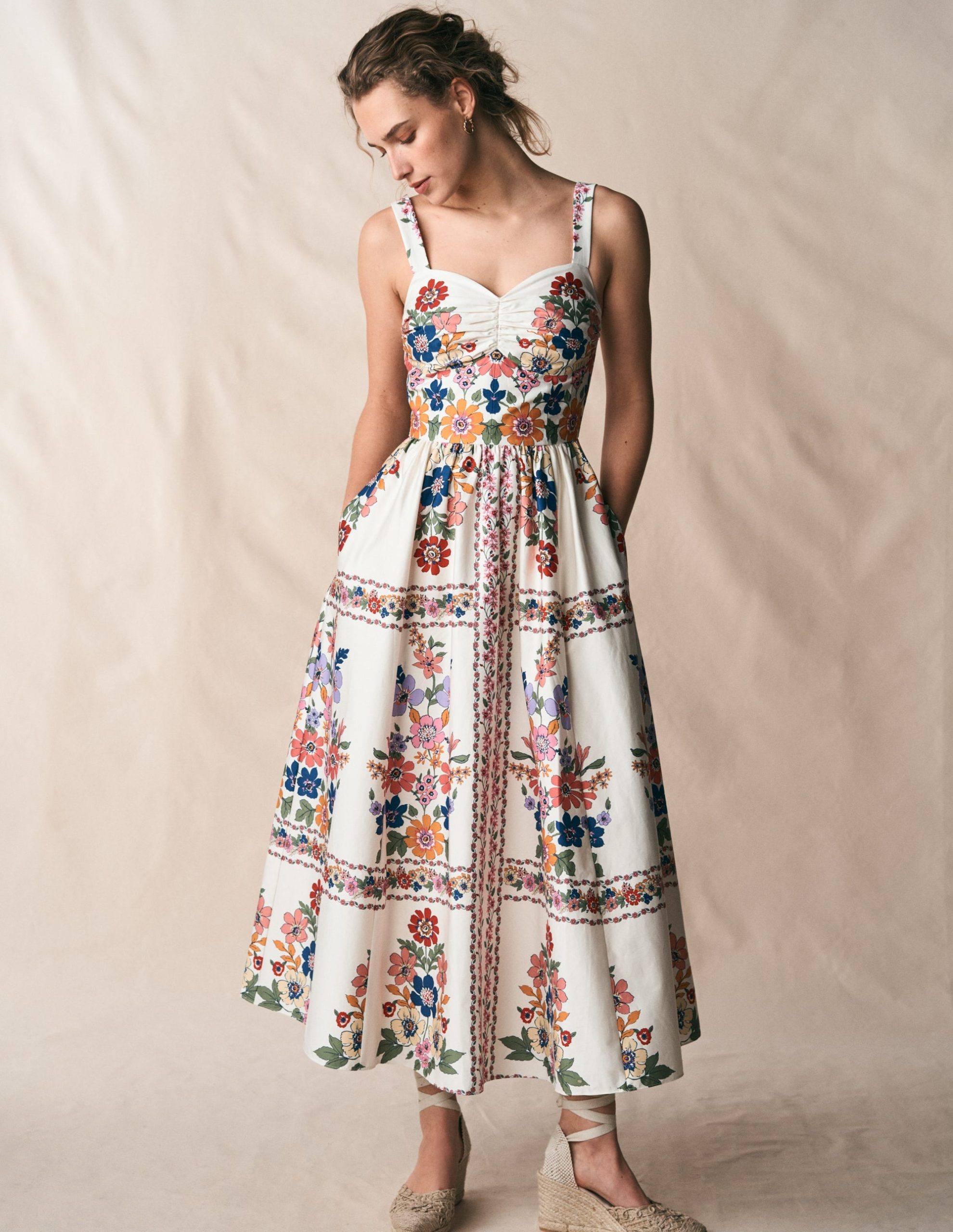 Fit and Flare Midi Dress-Multi Meadow Flowers Lattice - Image 6