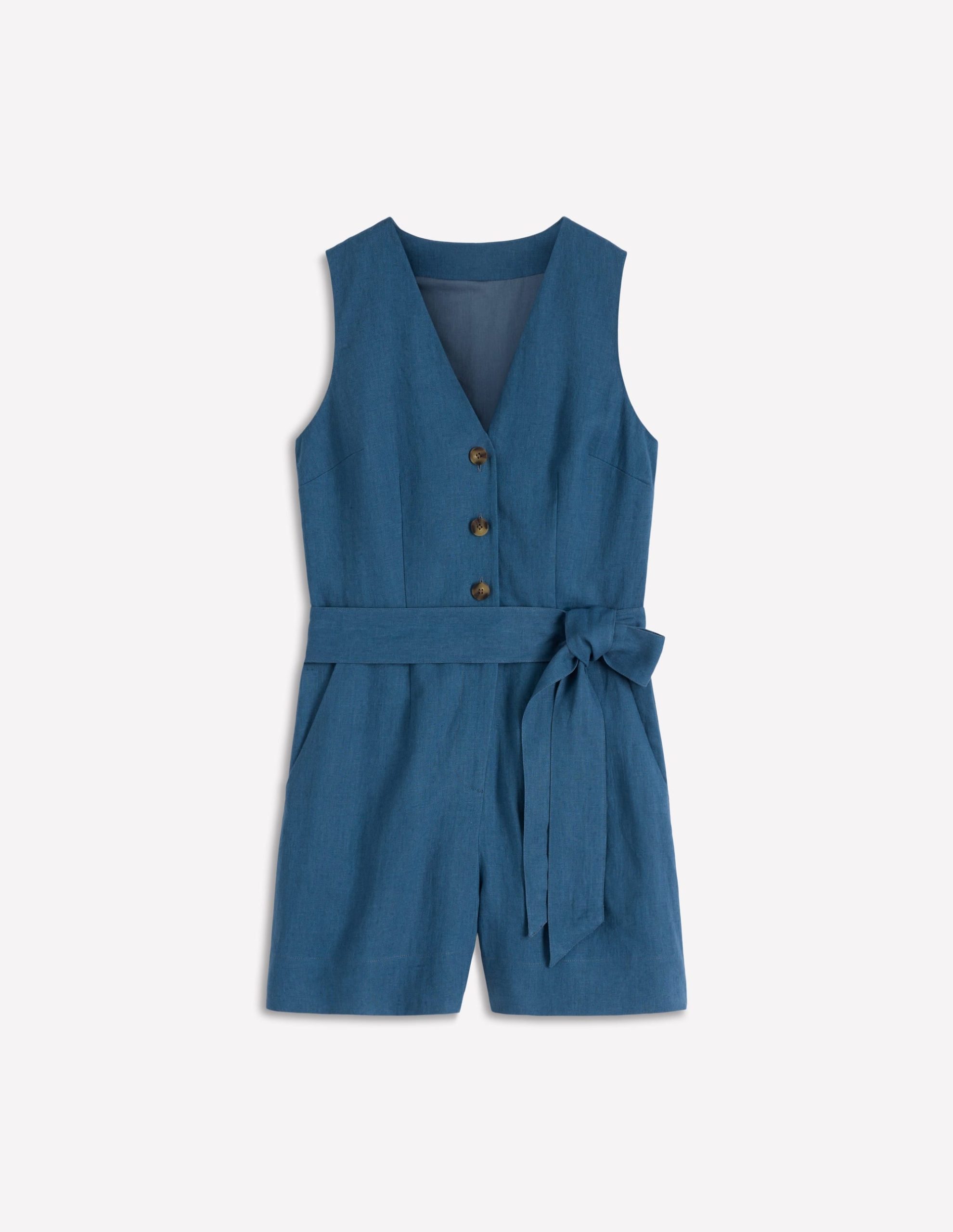 Laura V-neck Linen Playsuit-Tourmaline Blue - Image 5