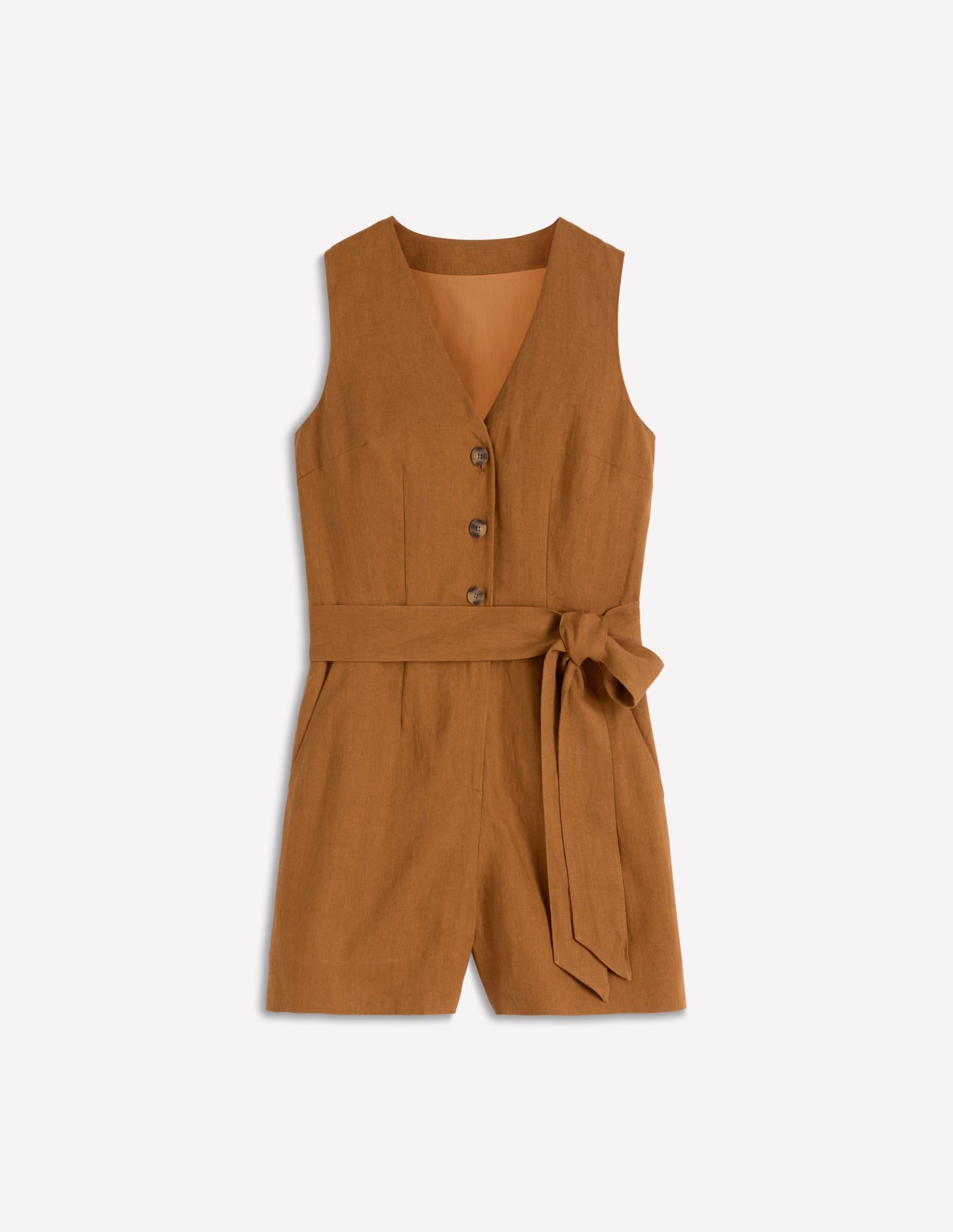 Laura V-neck Linen Playsuit-Gingerbread - Image 6