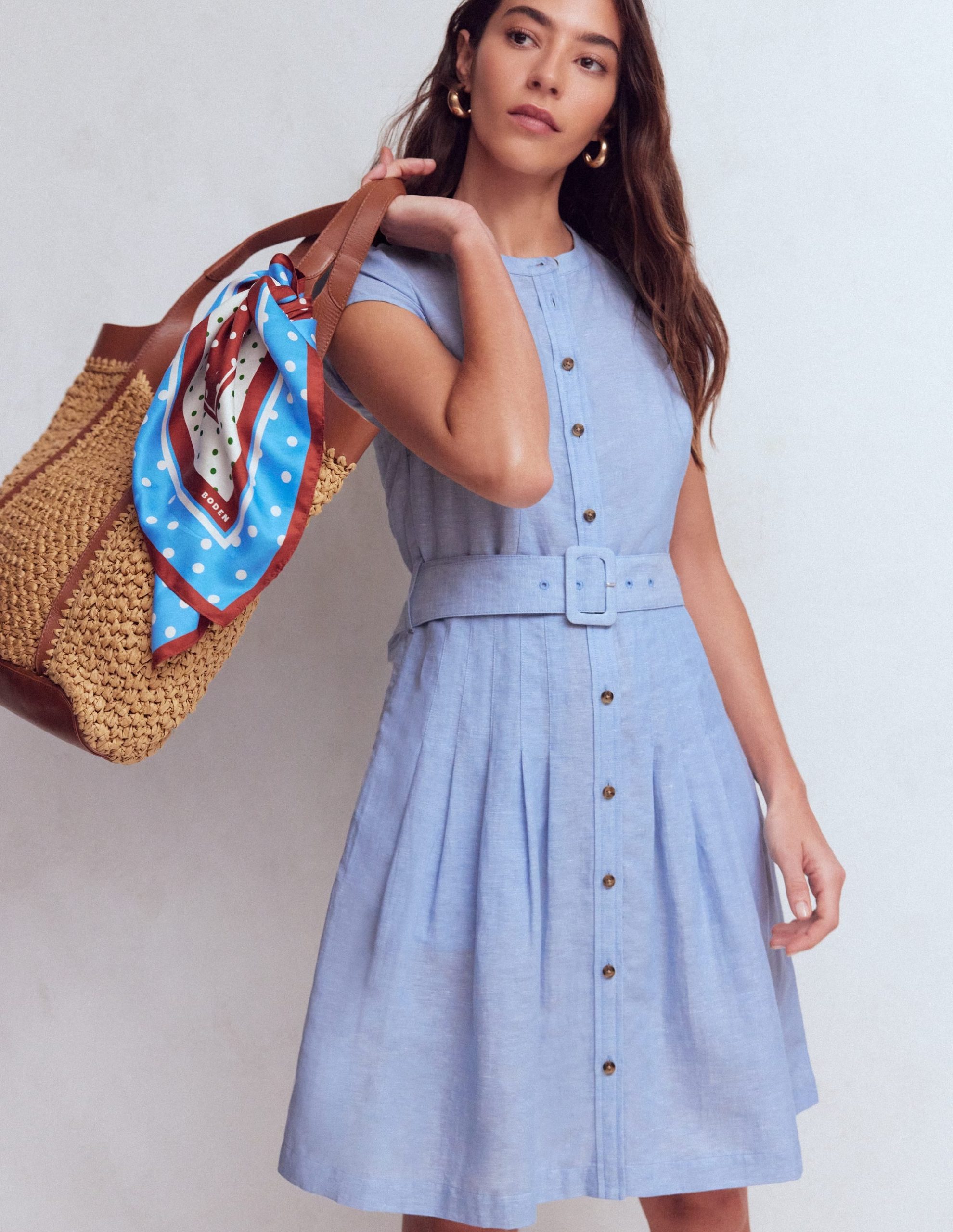 Arabella Short Linen Dress-Chambray - Image 5