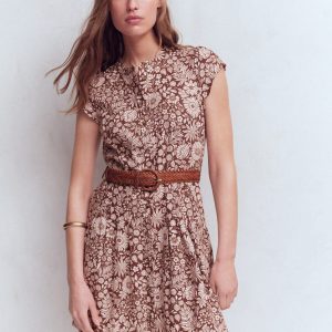Arabella Short Linen Dress-Brown Flowerbed Bloom