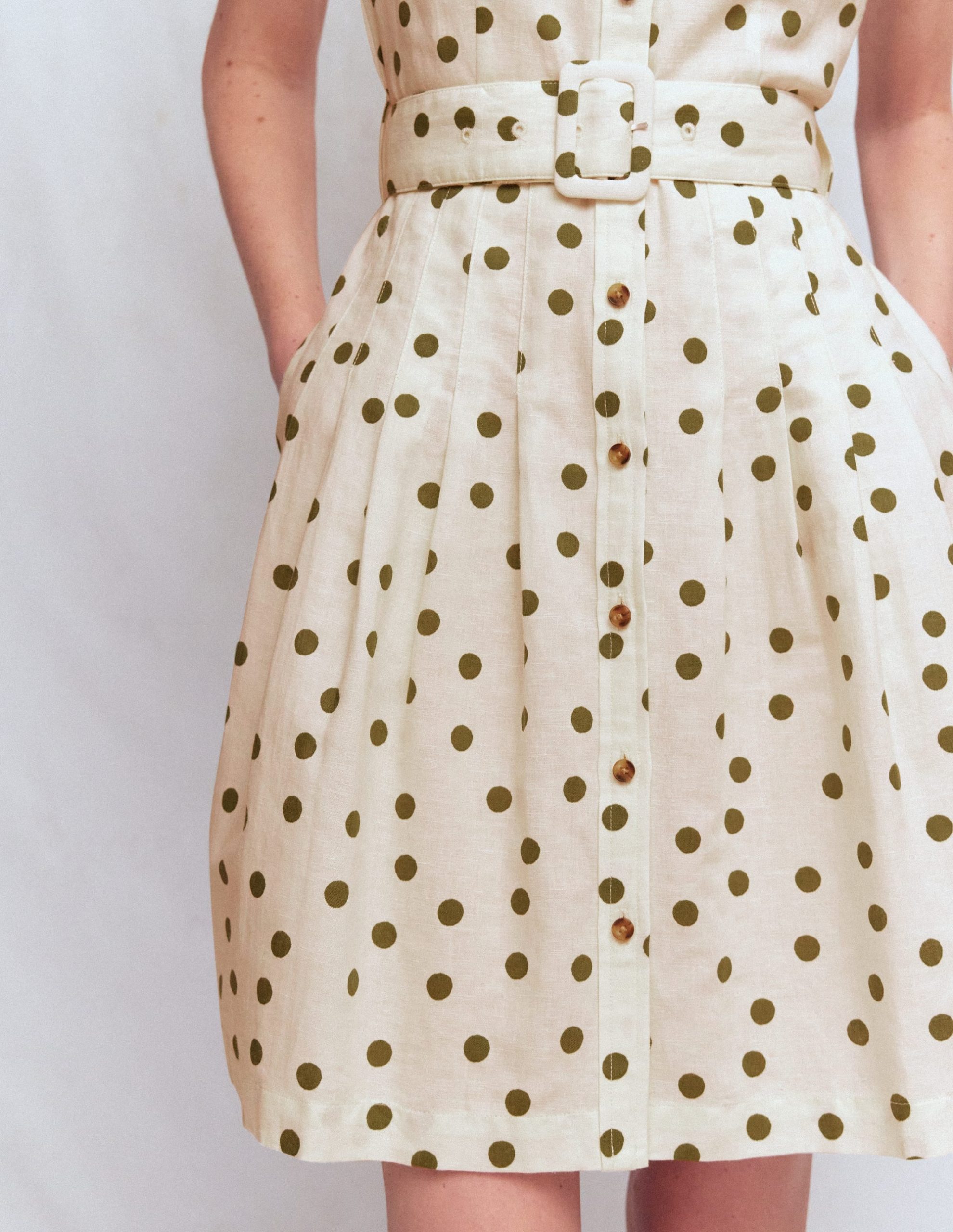 Arabella Short Linen Dress-Ivory Painted Dot Spaced - Image 2