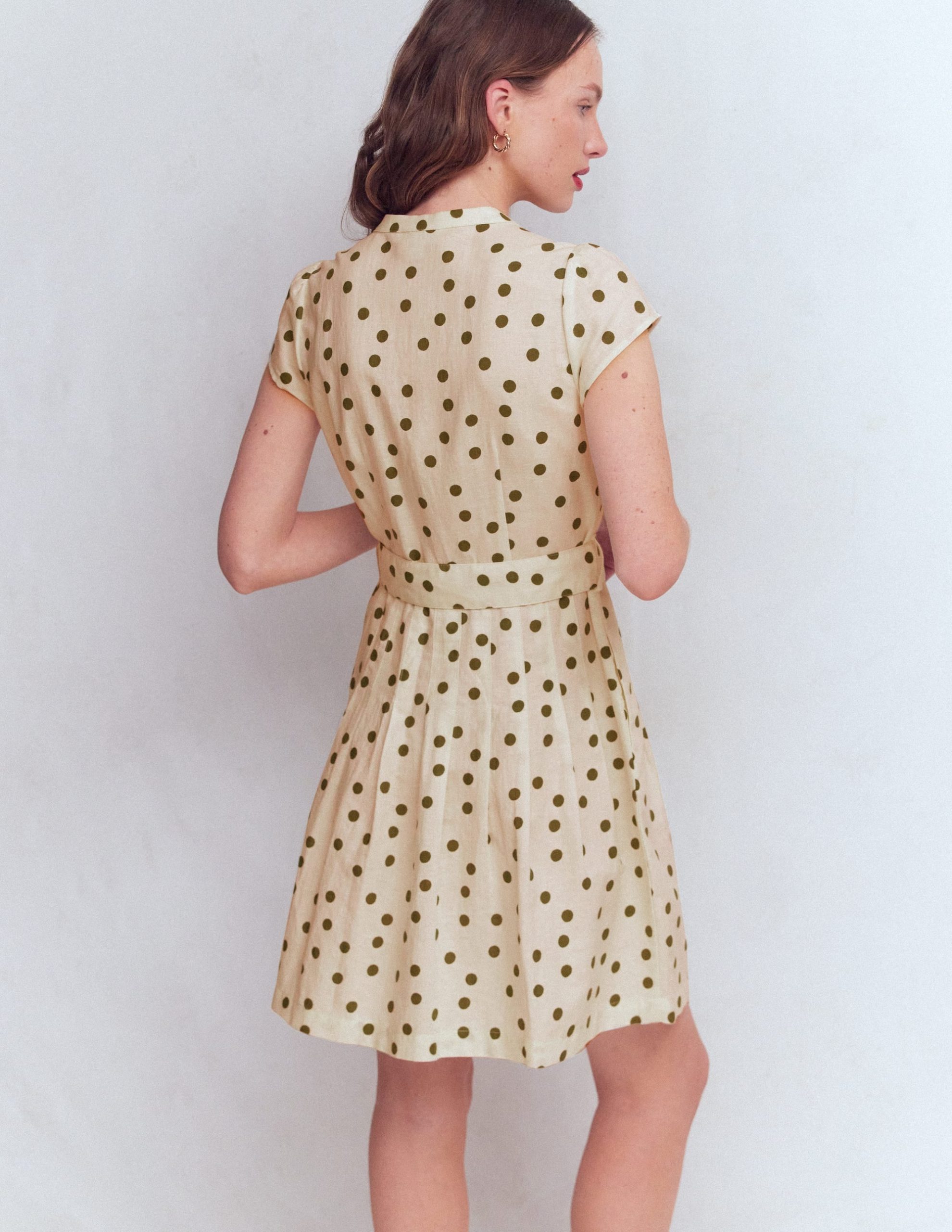 Arabella Short Linen Dress-Ivory Painted Dot Spaced - Image 3