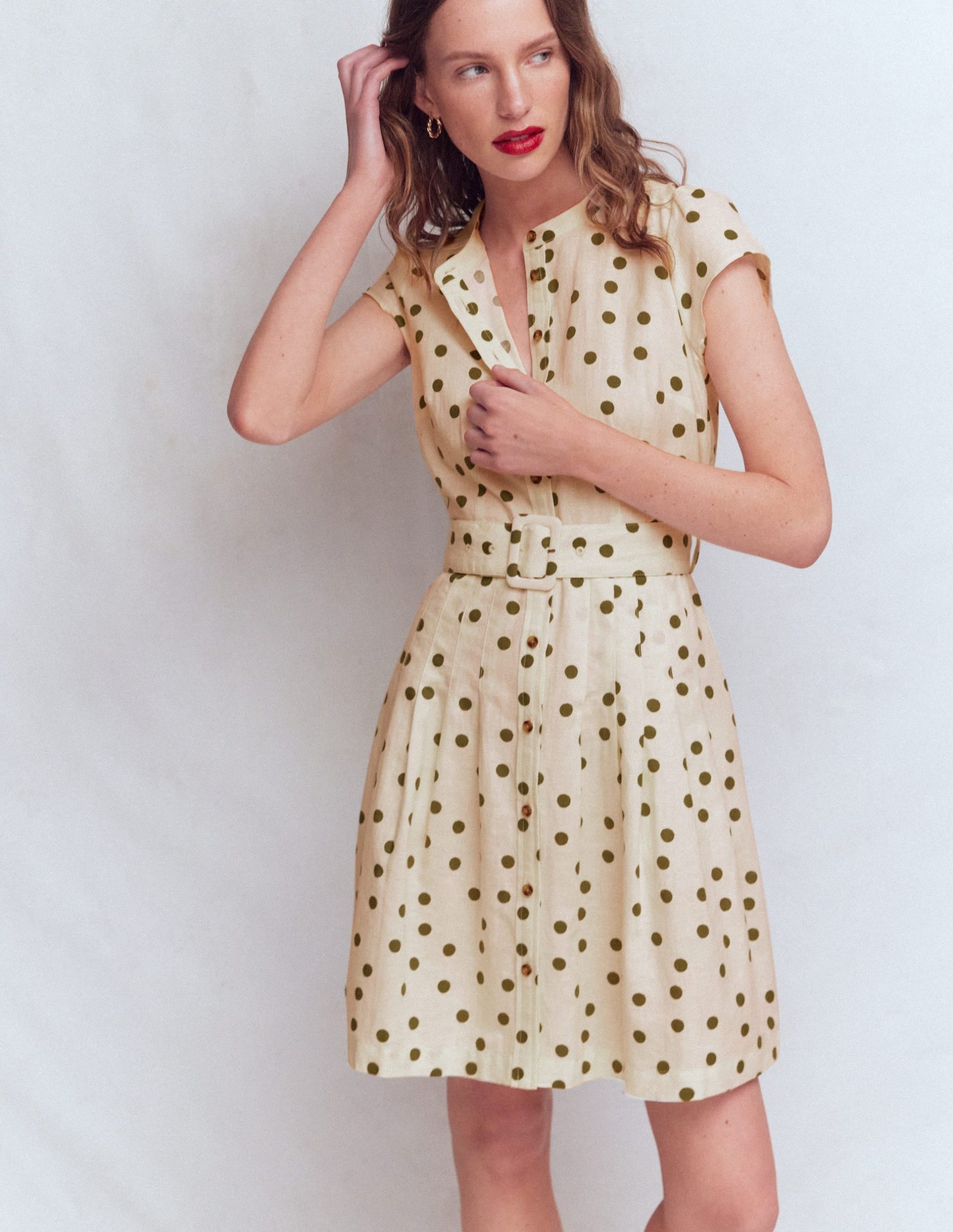Arabella Short Linen Dress-Ivory Painted Dot Spaced - Image 4