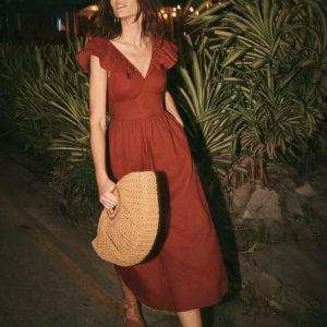 Mega Ruffle Linen Dress-Burnt Henna