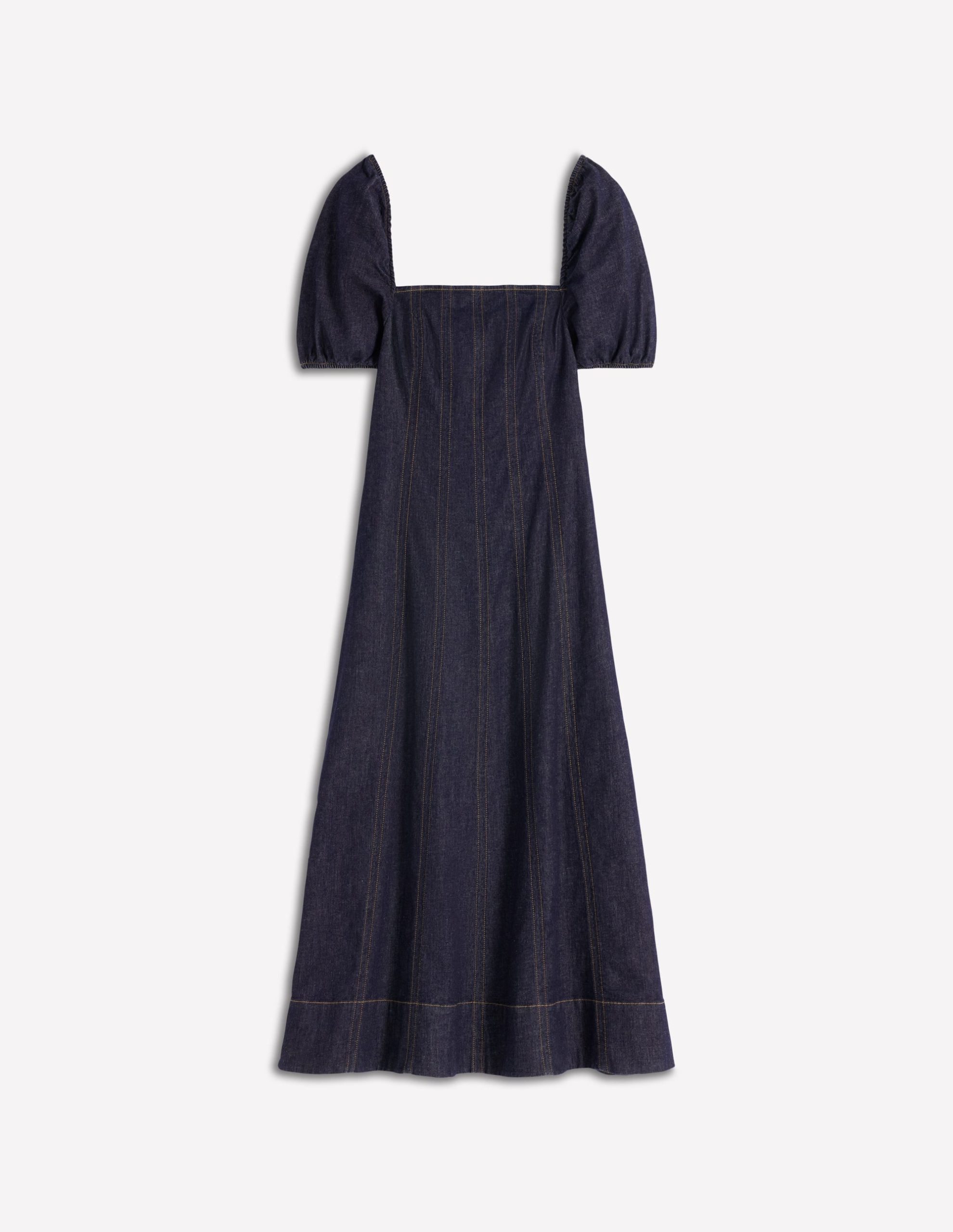 Puff Sleeve Denim Dress-Indigo - Image 6