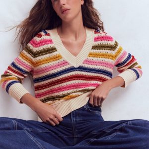 Textured Cotton Jumper-Multi Stripe