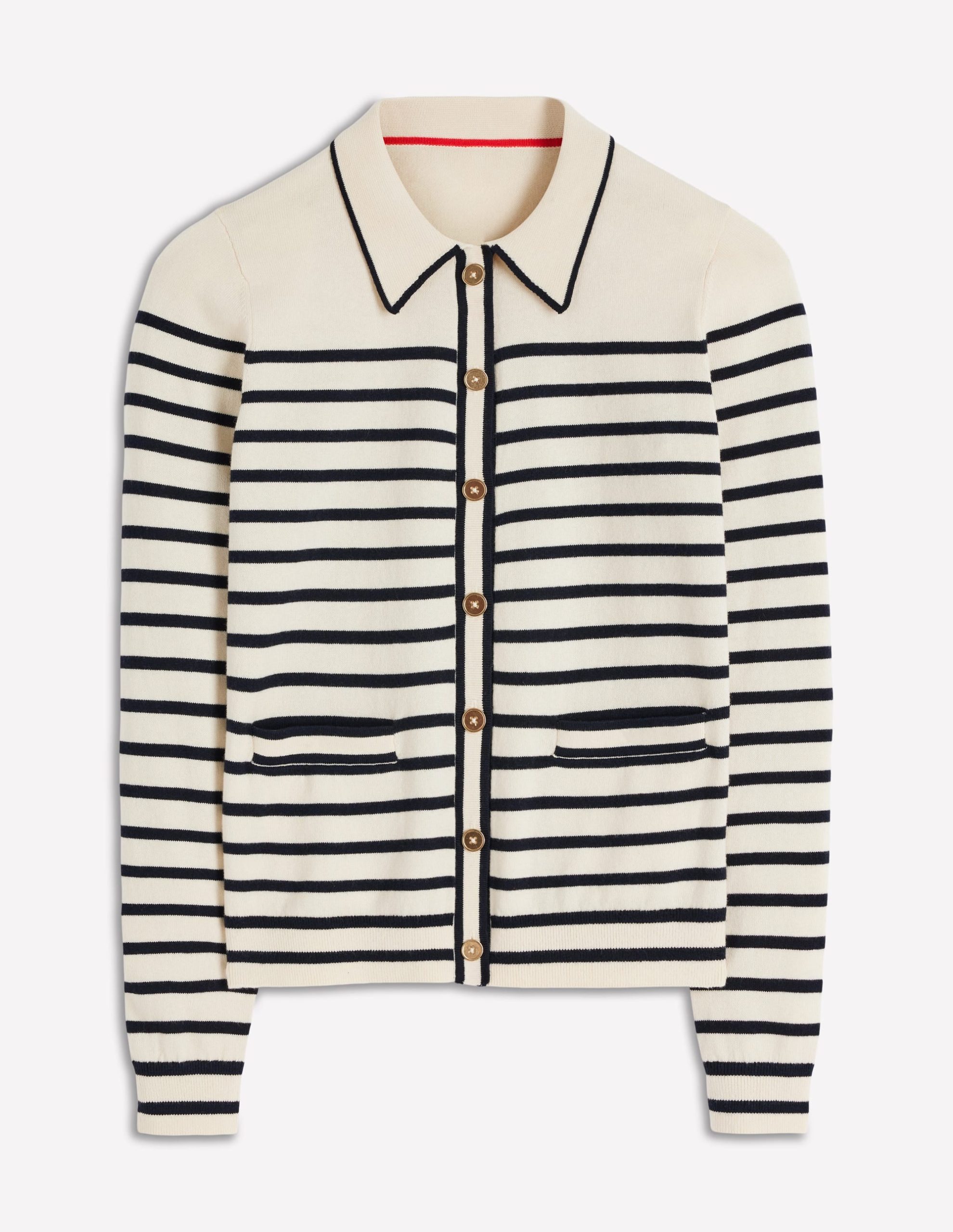 Liz Knitted Collared Cardigan-Ivory/ Navy - Image 7