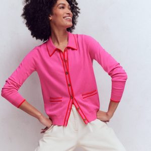 Liz Knitted Collared Cardigan-Pink Punch