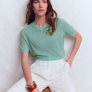 Agnes Linen Button T-Shirt-Seamist Blue