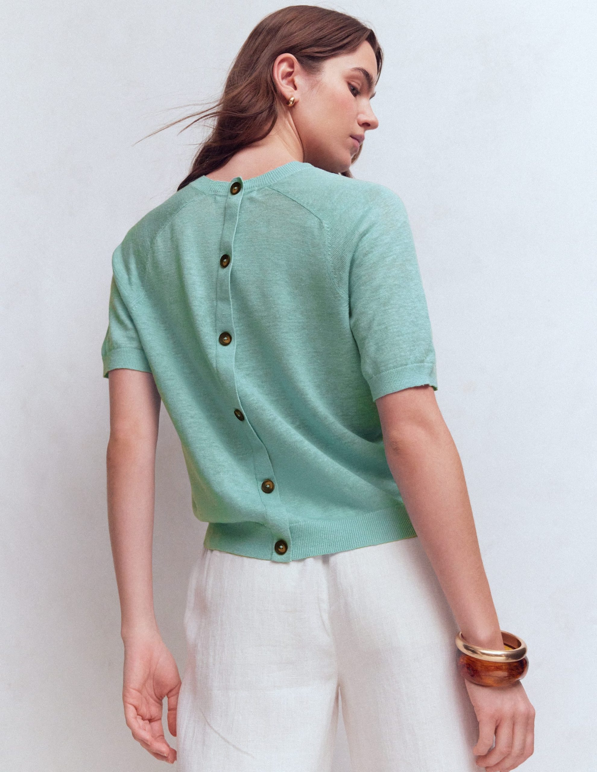 Agnes Linen Button T-Shirt-Seamist Blue - Image 3